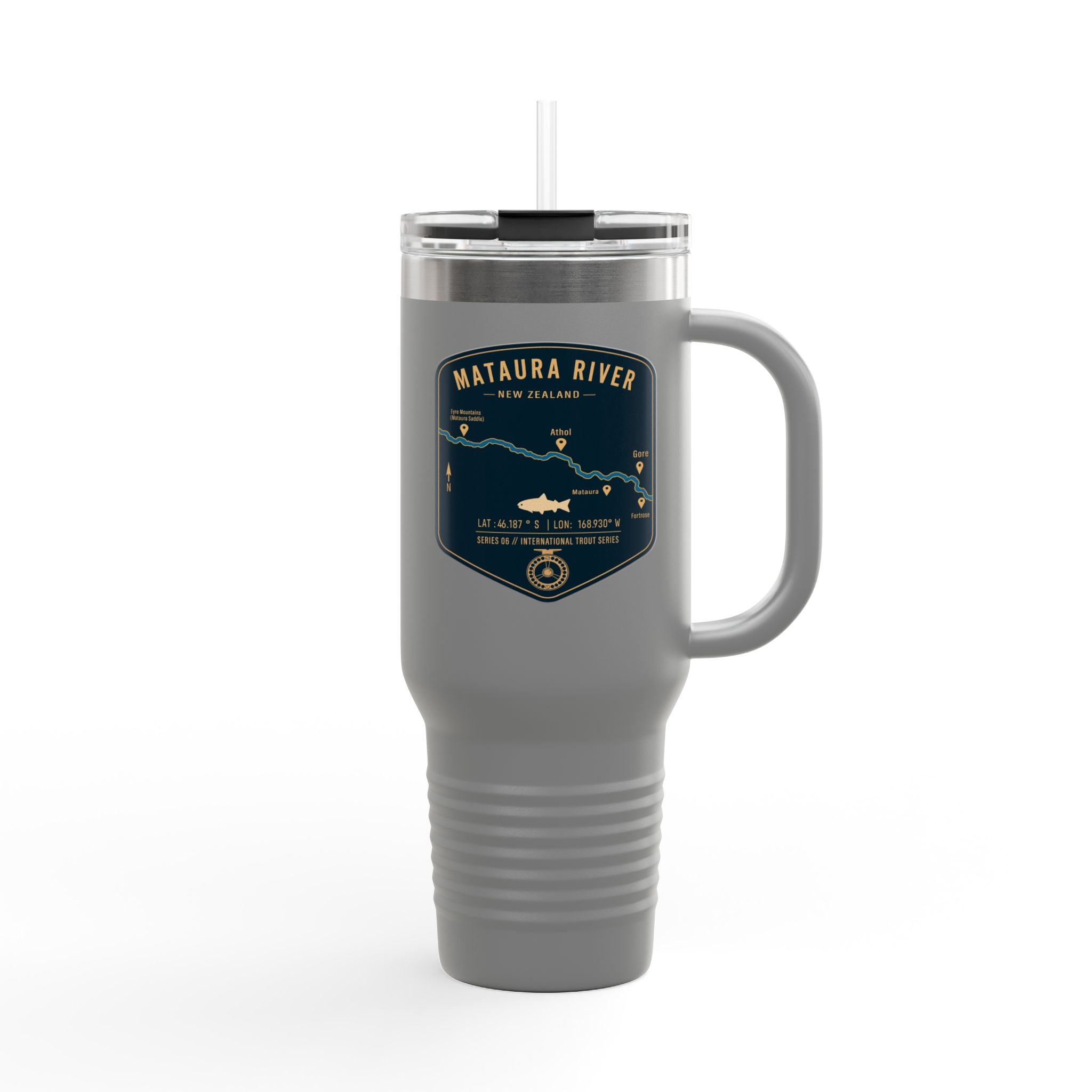 Mataura River Fishing Badge Travel Mug | 40oz Insulated Tumbler