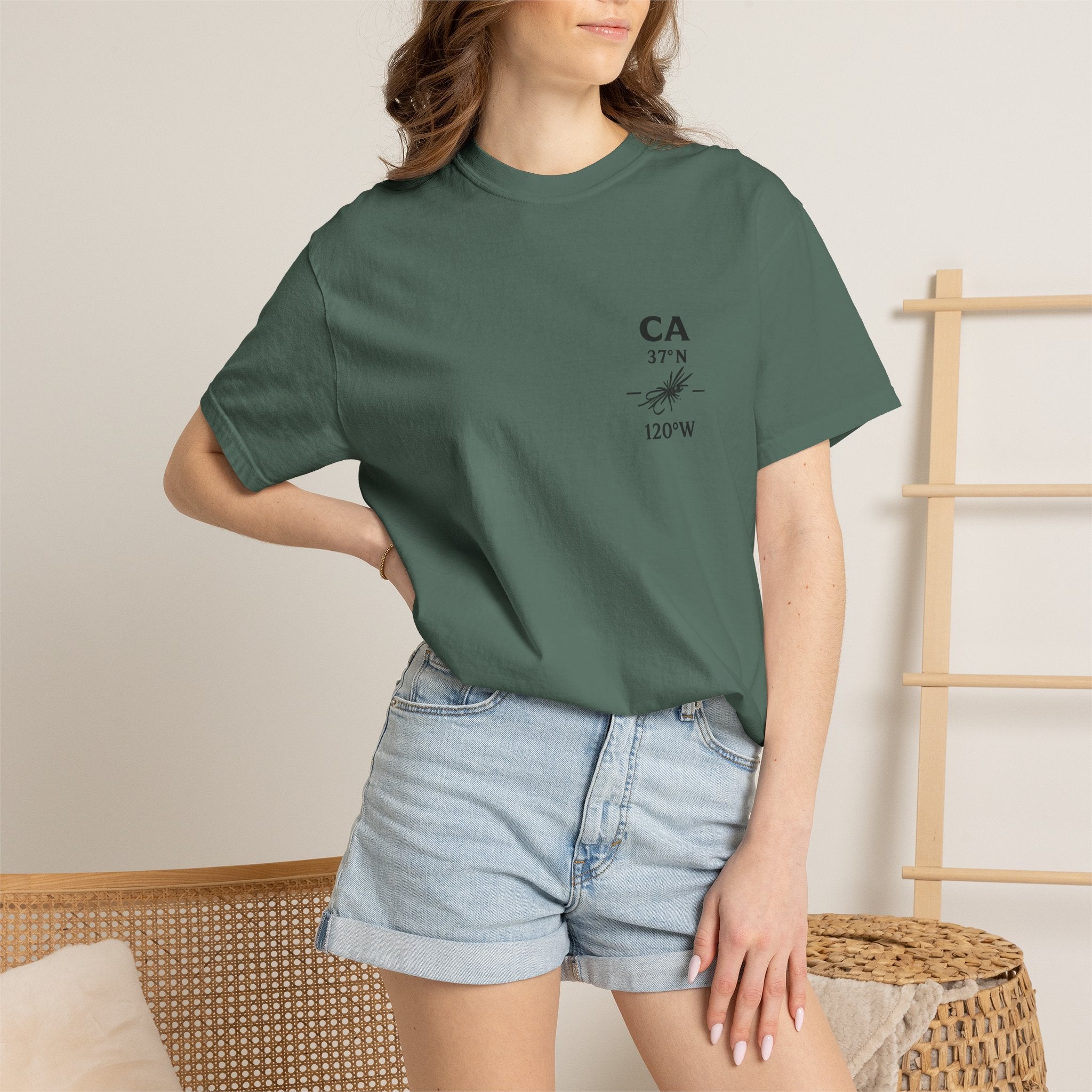 California - State Fly Fishing Badge — Rugged Cotton Tee
