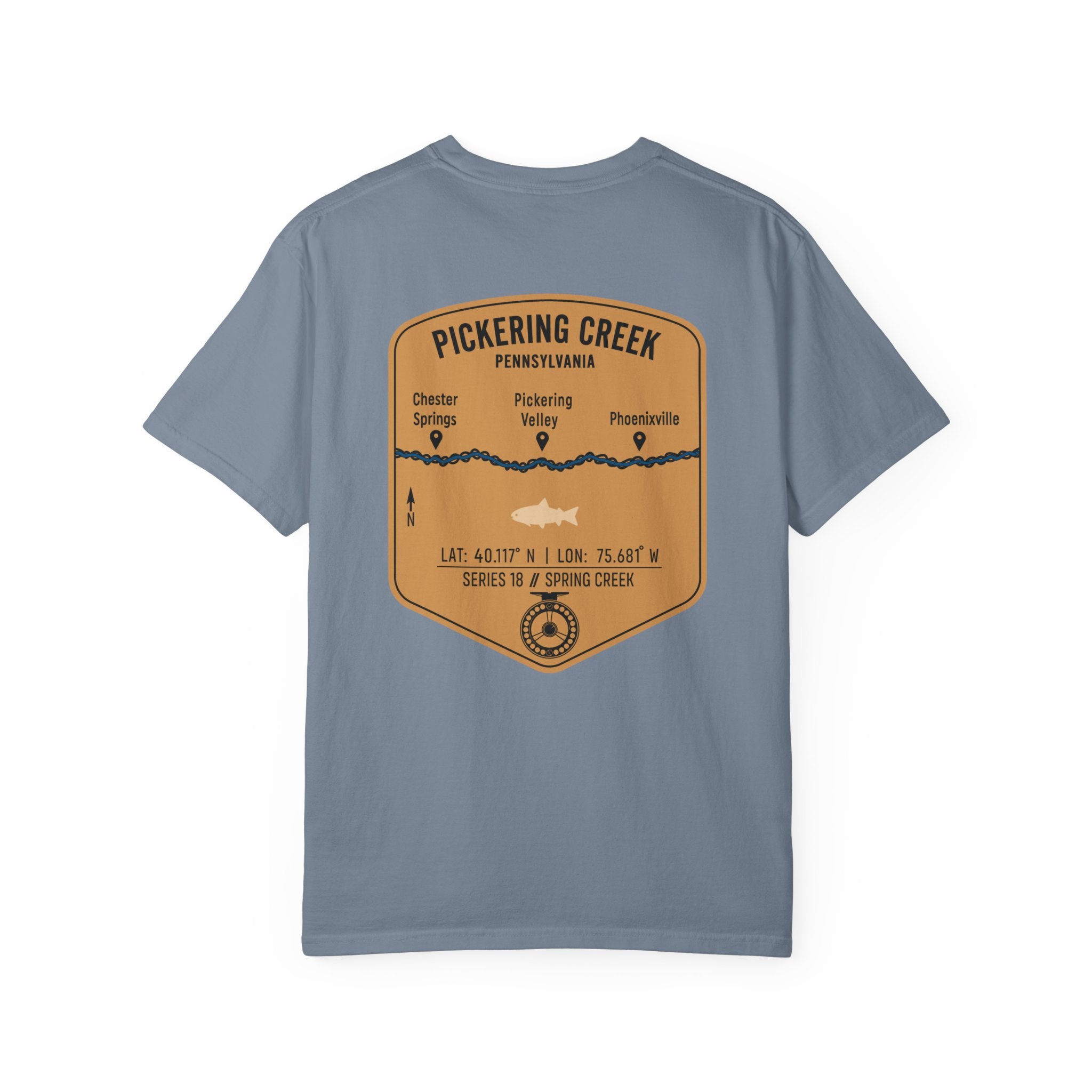 Pickering Creek Pennsylvania Fly Fishing T-Shirt - Chester Springs Phoenixville PA Angler Gift - Vintage Badge Tee