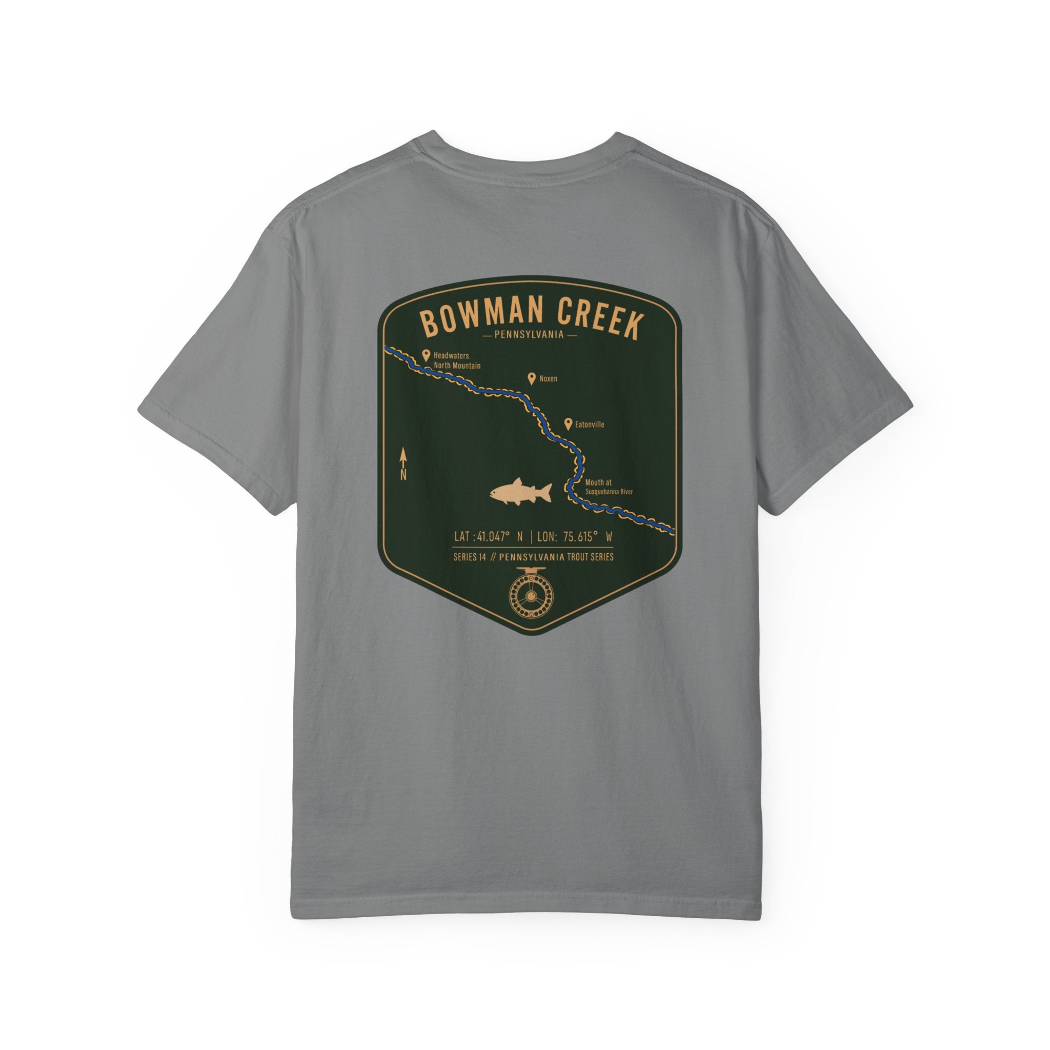 Bowman Creek Pennsylvania Fly Fishing T-Shirt - Series 14 Trout Map Tee for Anglers