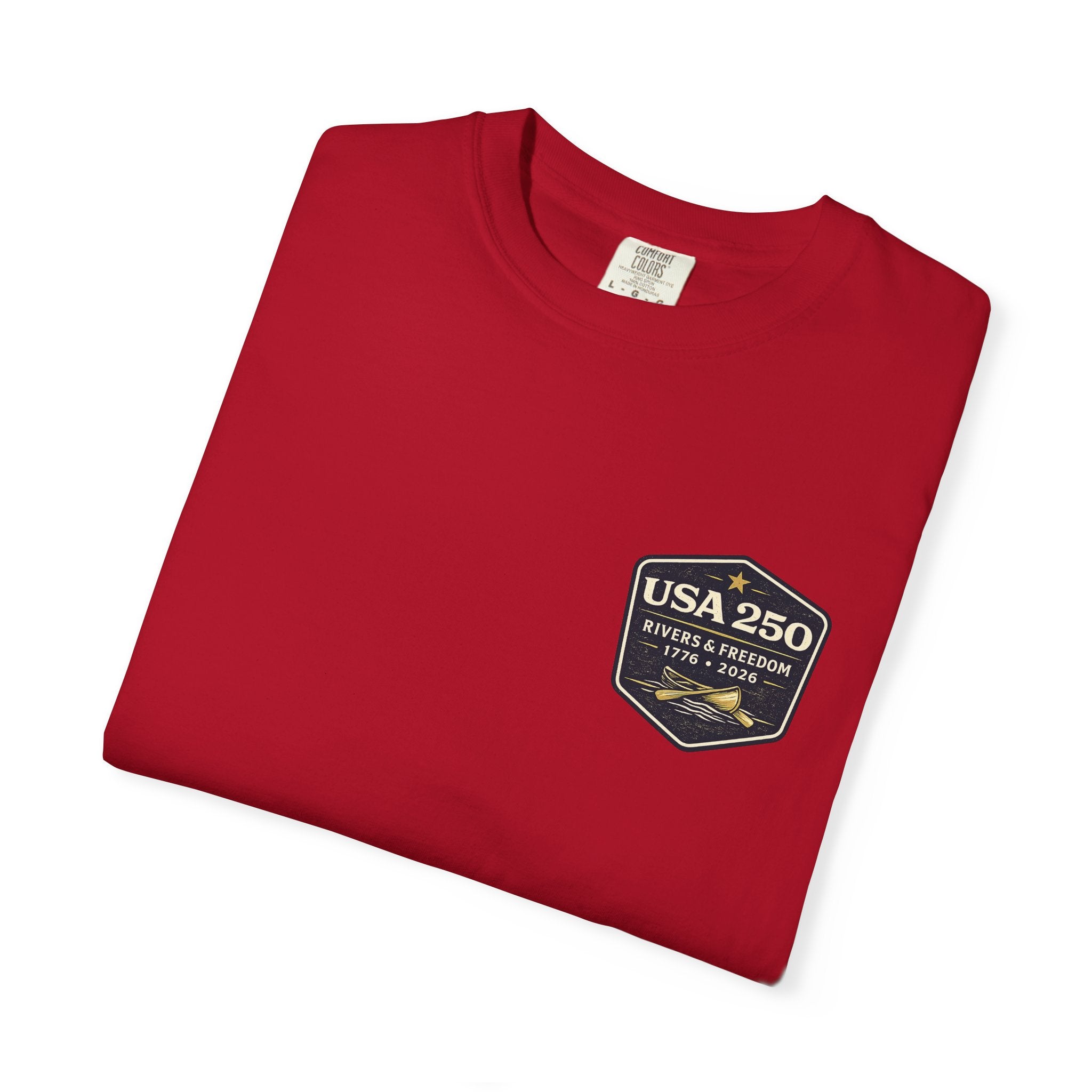 USA 250 River Heritage Light Color Back Badge Rugged Cotton Tee