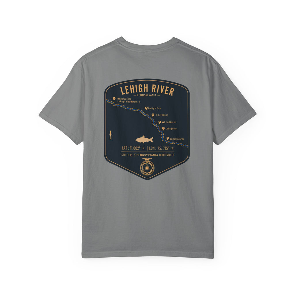 Lehigh River Pennsylvania Trout Fishing T-Shirt - Fly Fishing Map Tee with Jim Thorpe & Lehigh Gorge - Premium Angler Gift