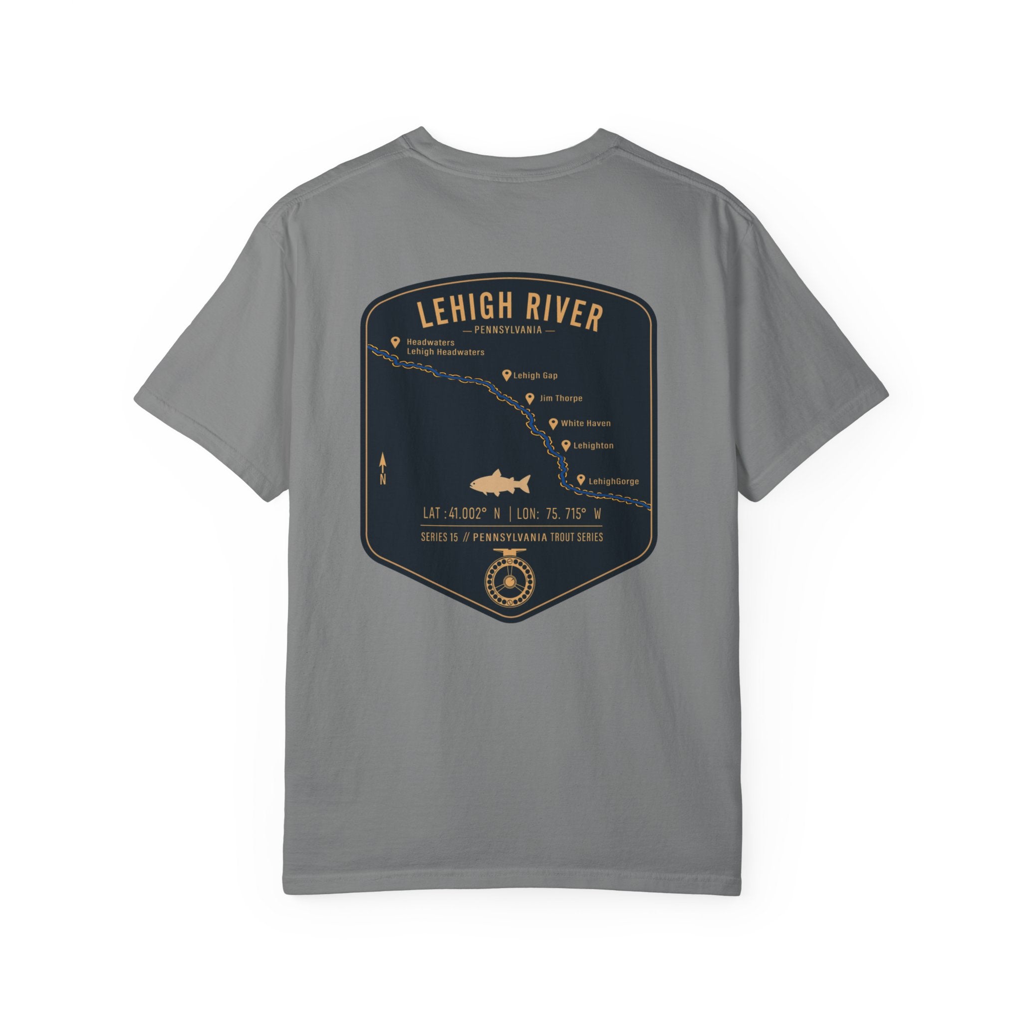 Lehigh River Pennsylvania Trout Fishing T-Shirt - Fly Fishing Map Tee with Jim Thorpe & Lehigh Gorge - Premium Angler Gift