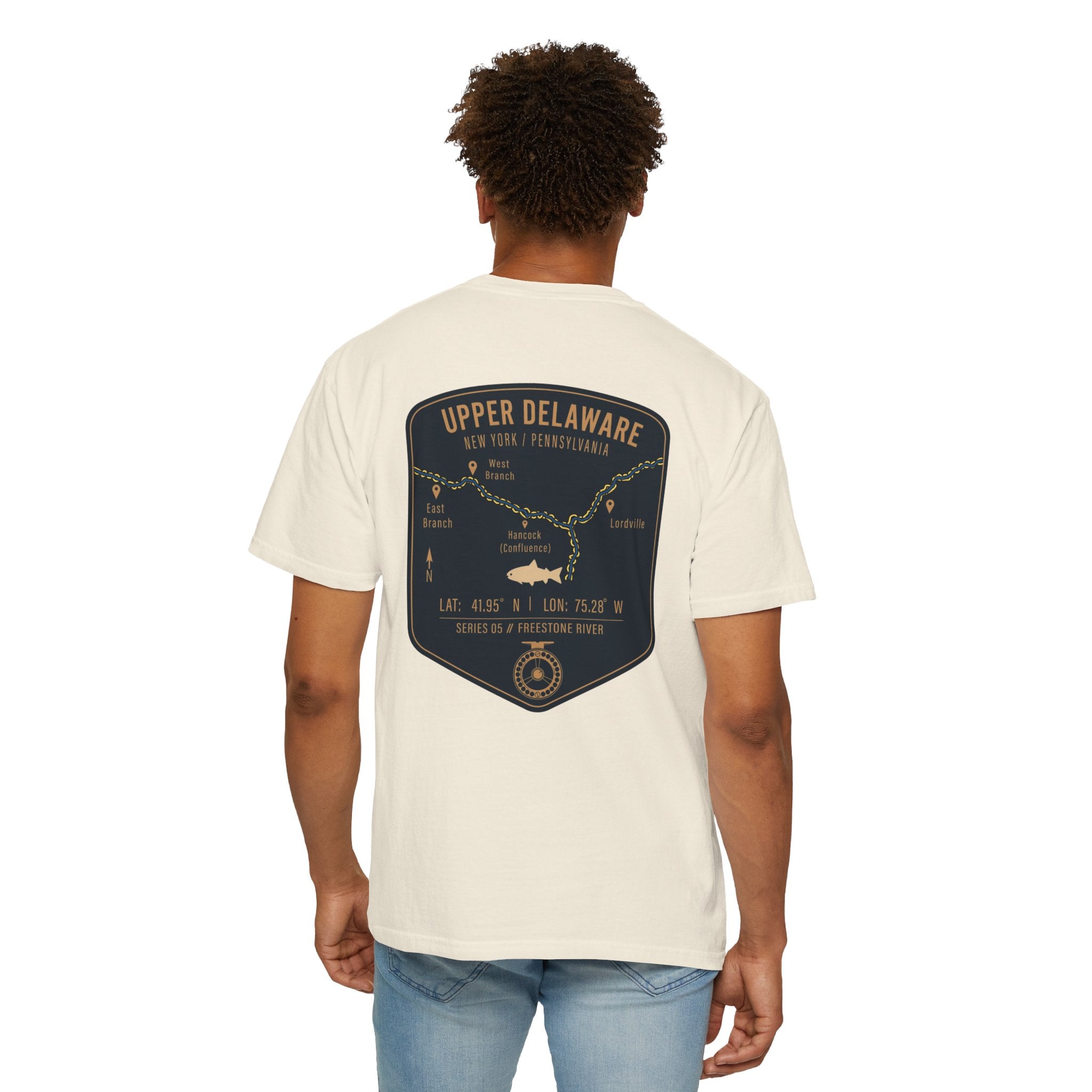 Upper Delaware River Fly Fishing T-Shirt - Vintage Hancock NY PA Map Design - Premium Angler Gift Tee