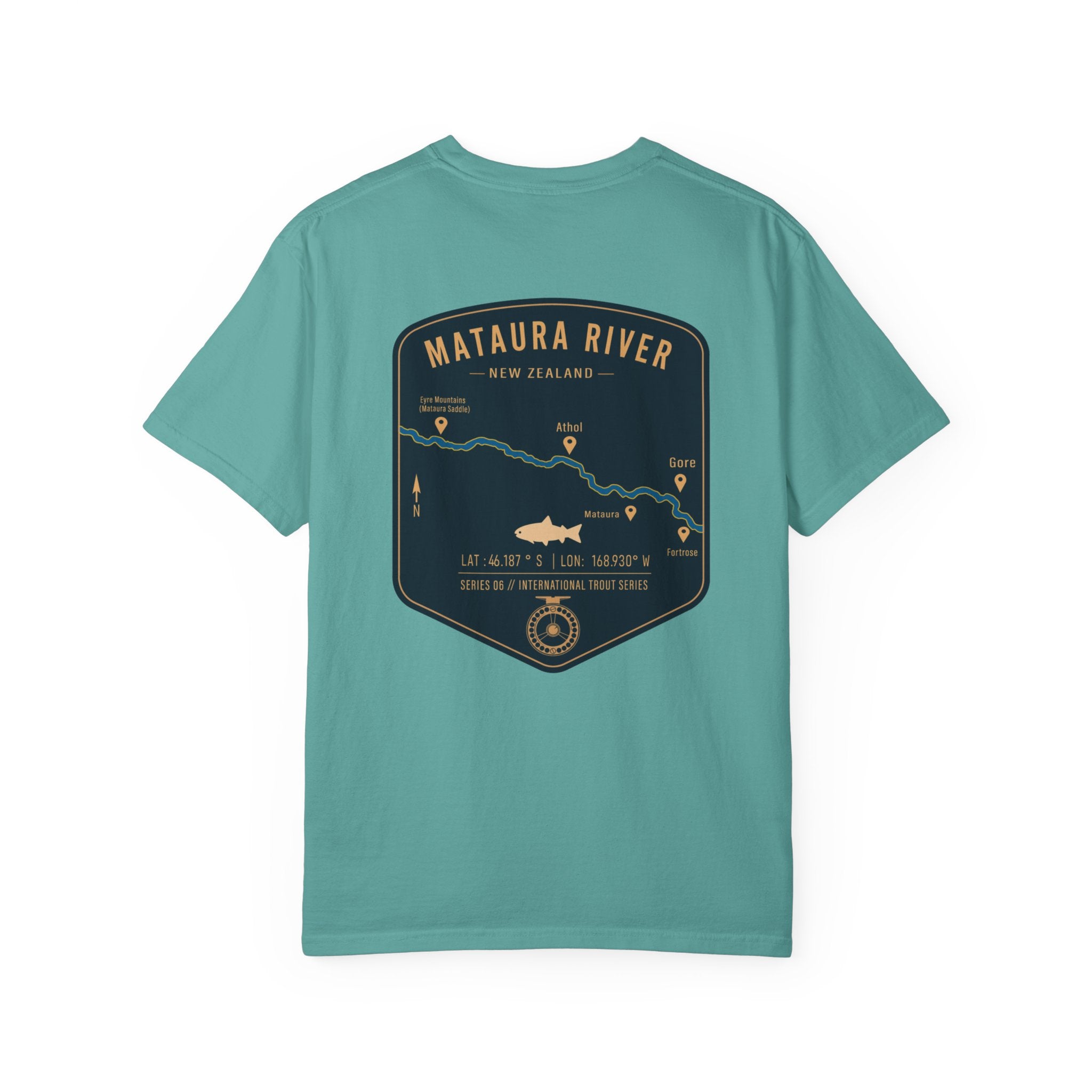 Mataura River New Zealand Fly Fishing T-Shirt - Vintage Trout Series Map Graphic Tee - Gift for Anglers