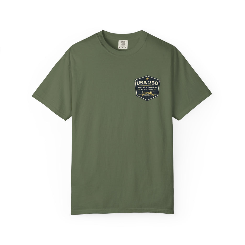 USA 250 River Heritage Light Color Back Badge Rugged Cotton Tee