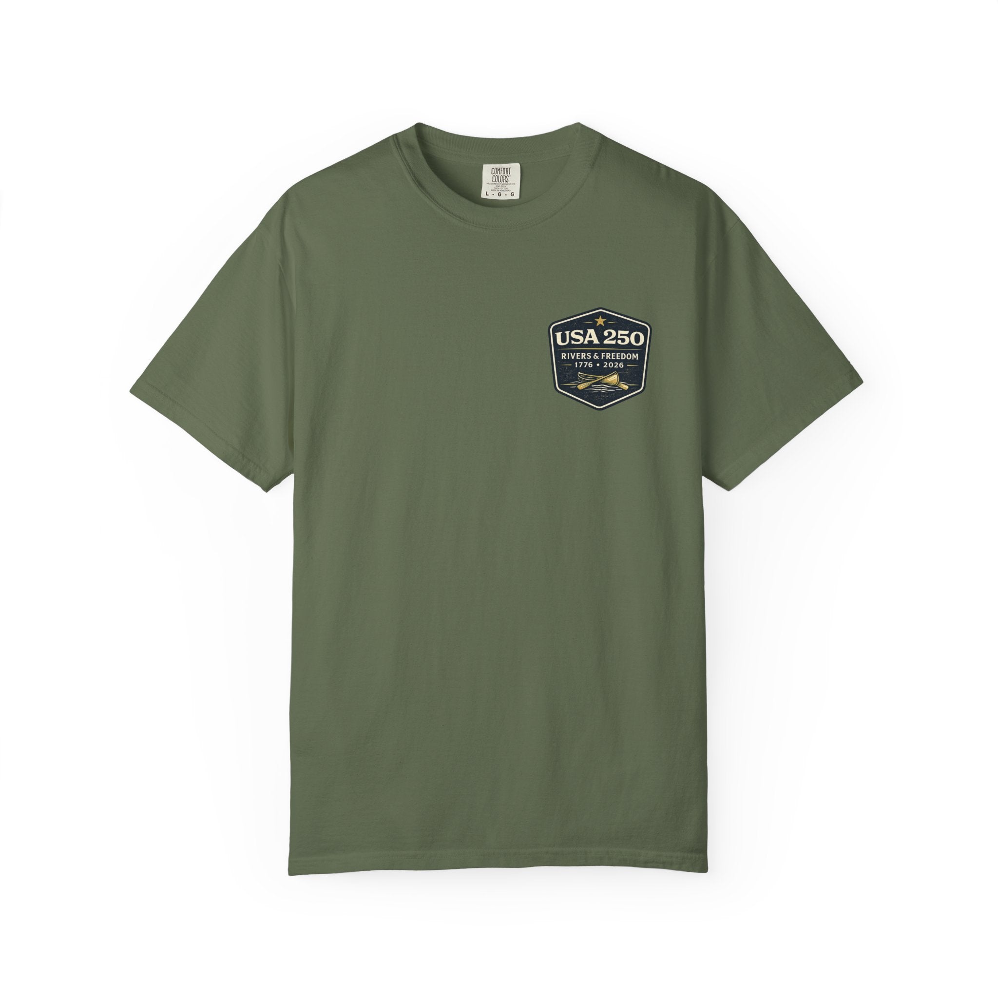 USA 250 River Heritage Light Color Back Badge Rugged Cotton Tee