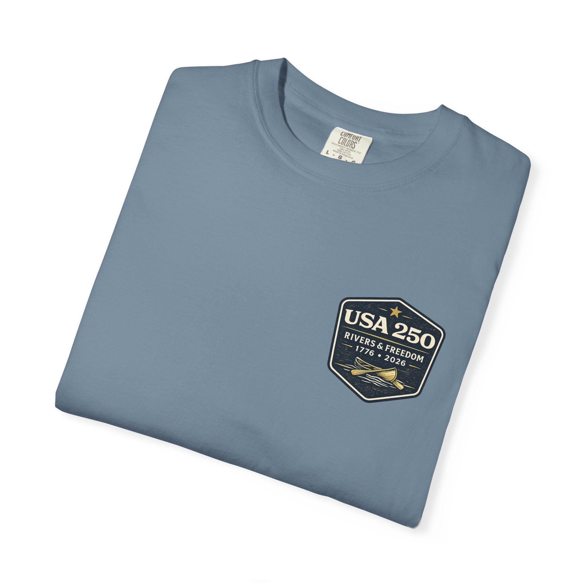 USA 250 River Heritage Light Color Back Badge Rugged Cotton Tee