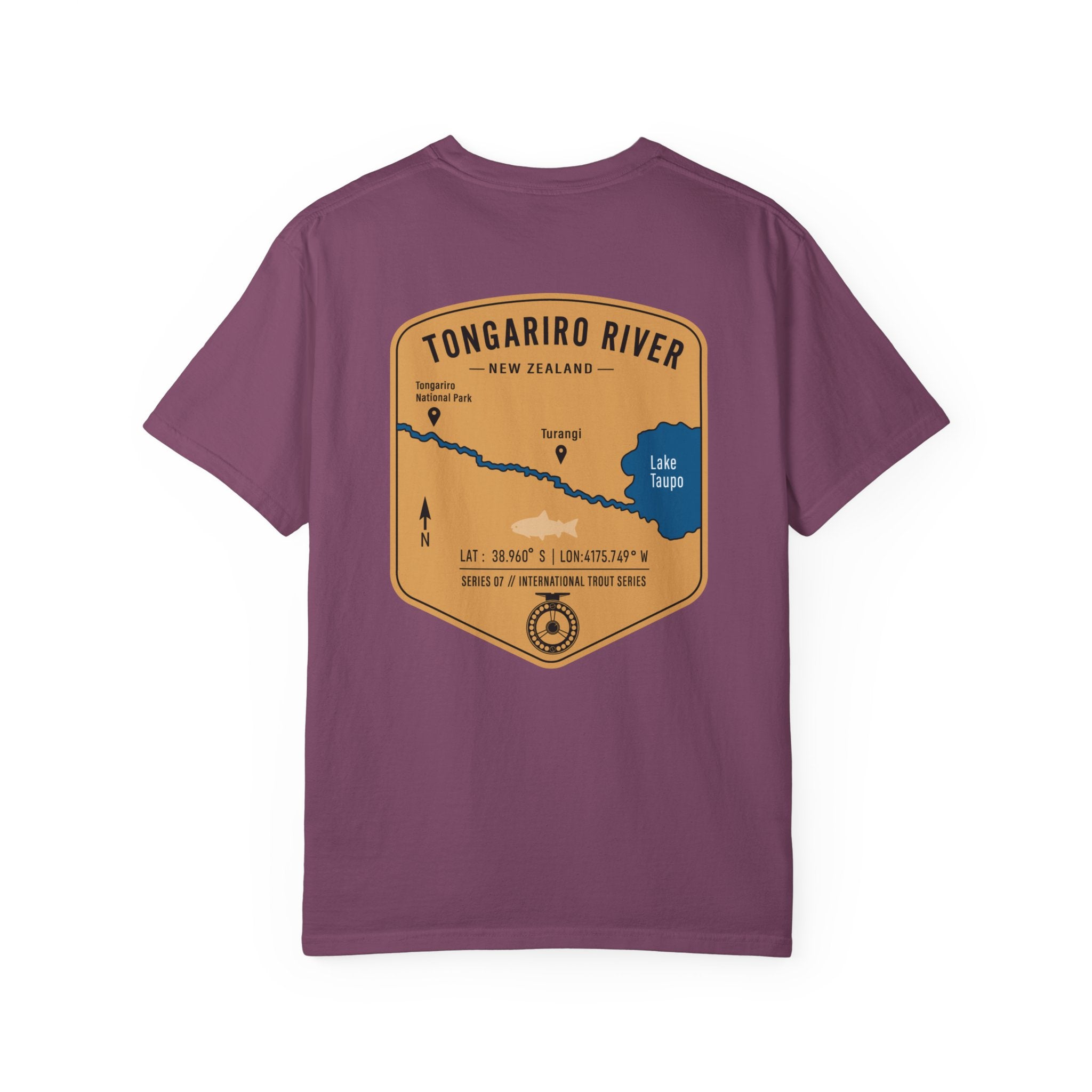 Tongariro River New Zealand Fly Fishing T-Shirt - Vintage Trout Fishing Map Tee for Anglers - Turangi Lake Taupo Souvenir