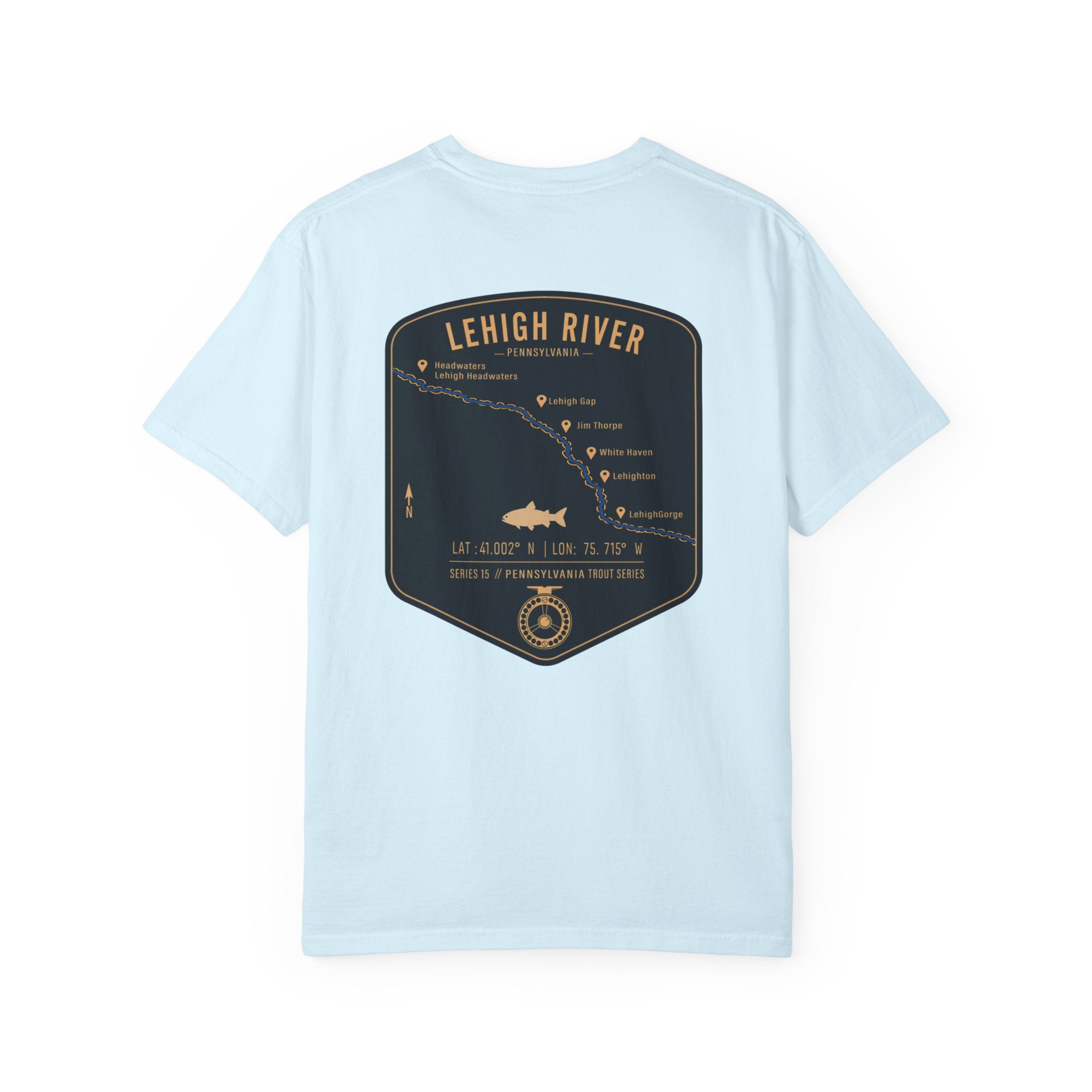 Lehigh River Pennsylvania Trout Fishing T-Shirt - Fly Fishing Map Tee with Jim Thorpe & Lehigh Gorge - Premium Angler Gift