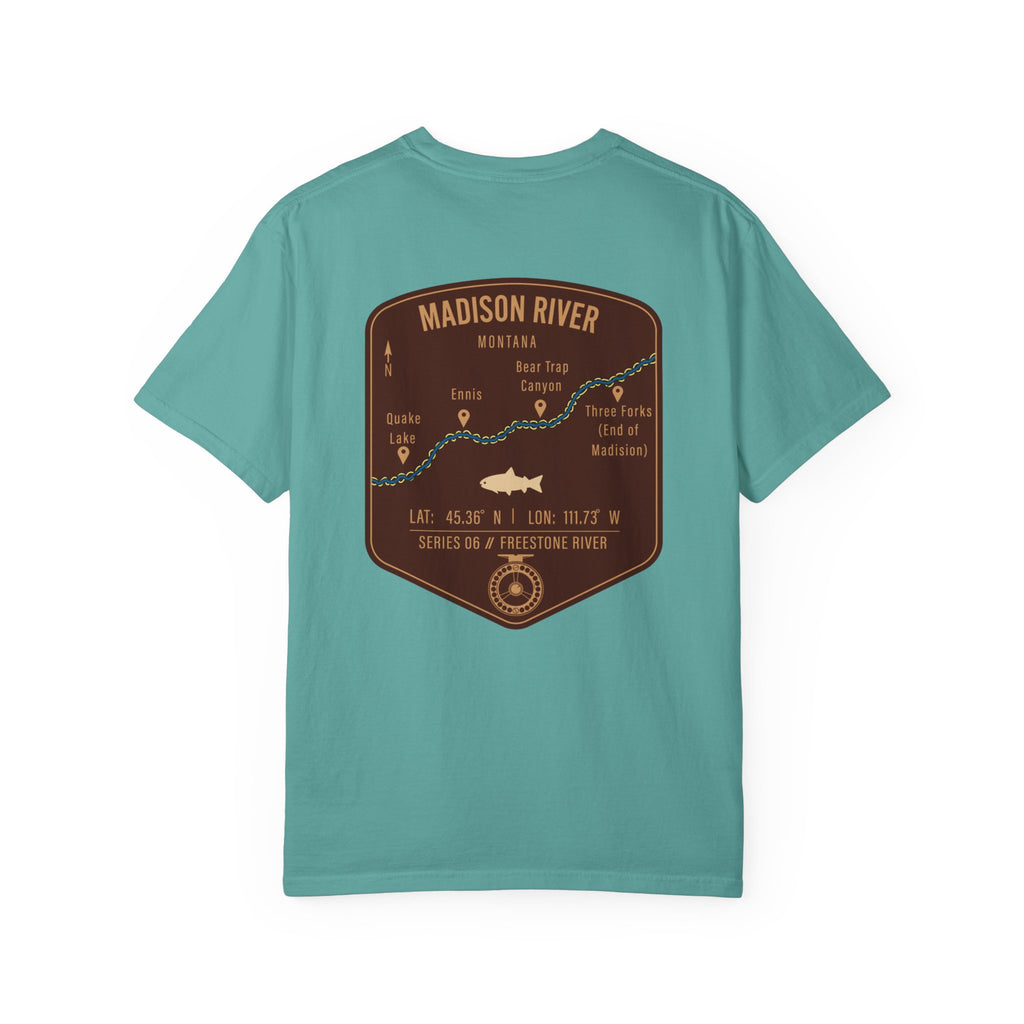 Madison River Montana Fly Fishing T-Shirt - Vintage Map Design Retro Angler Tee - Quake Lake Ennis Bear Trap Canyon Souvenir