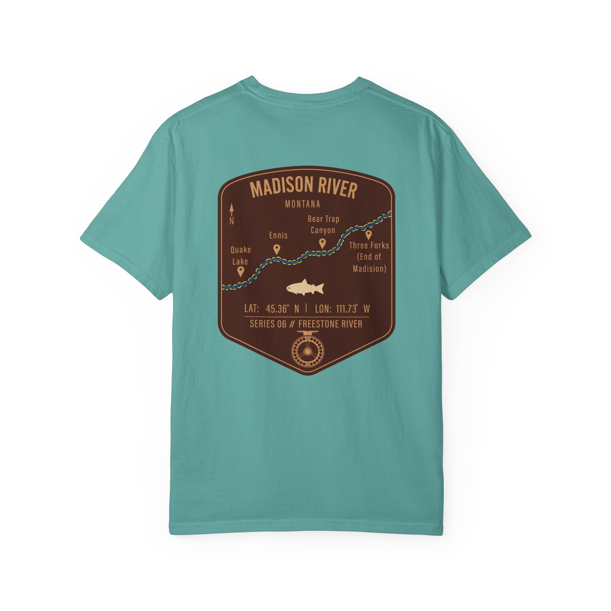 Madison River Montana Fly Fishing T-Shirt - Vintage Map Design Retro Angler Tee - Quake Lake Ennis Bear Trap Canyon Souvenir