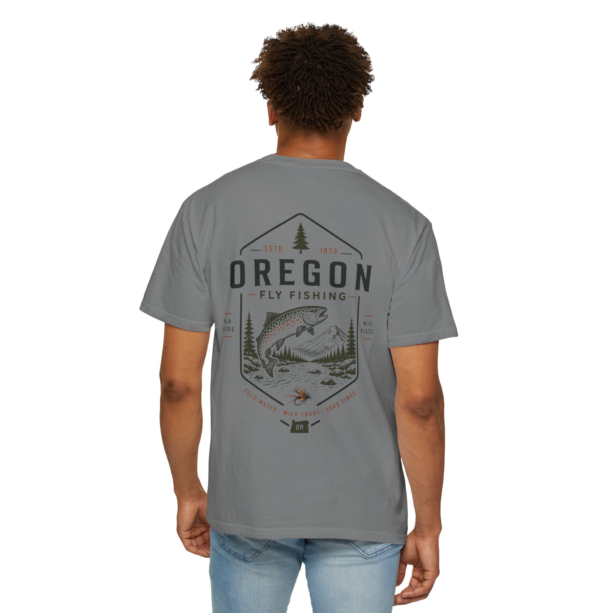 Oregon - State Fly Fishing Badge — Rugged Cotton Tee
