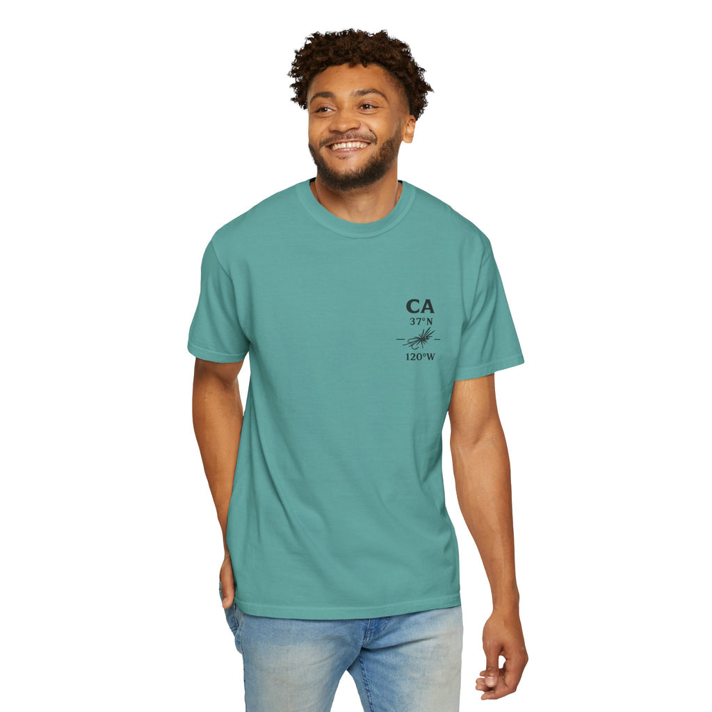 California - State Fly Fishing Badge — Rugged Cotton Tee