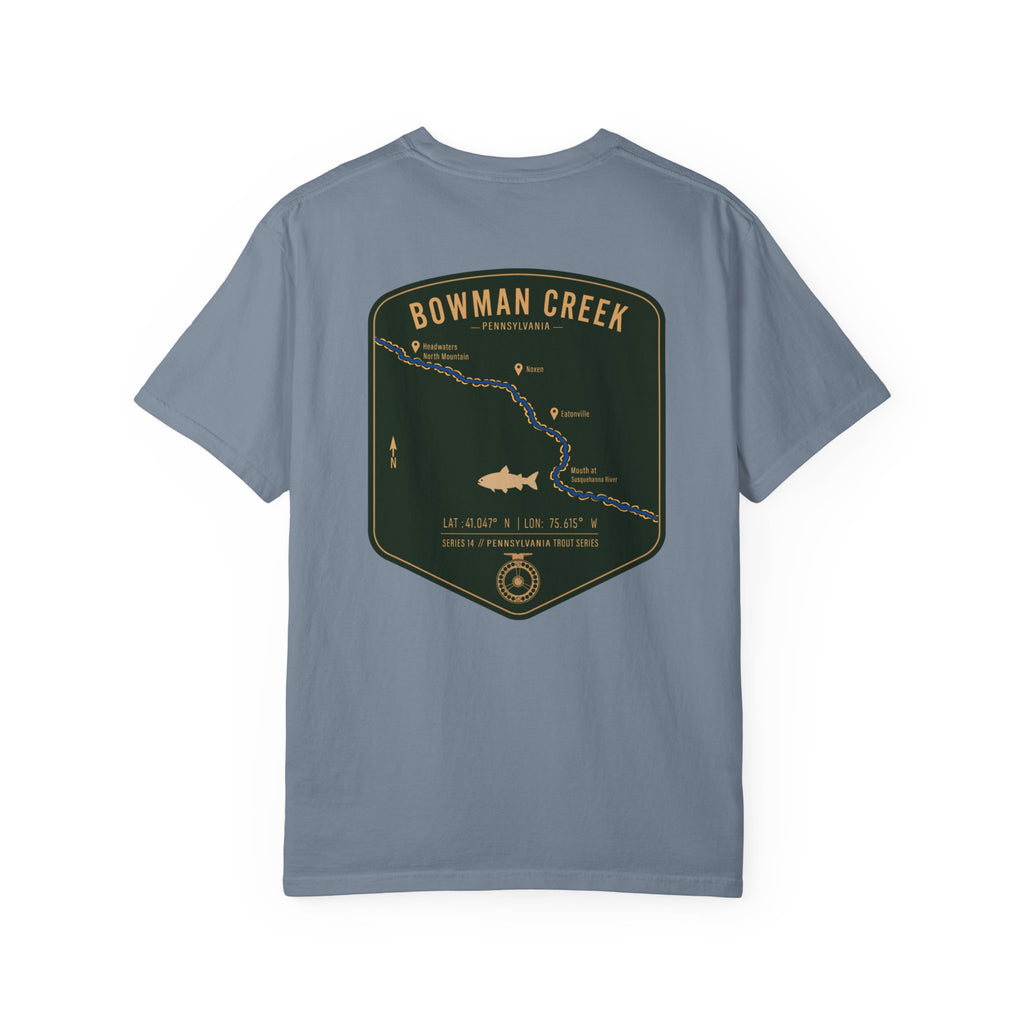 Bowman Creek Pennsylvania Fly Fishing T-Shirt - Series 14 Trout Map Tee for Anglers