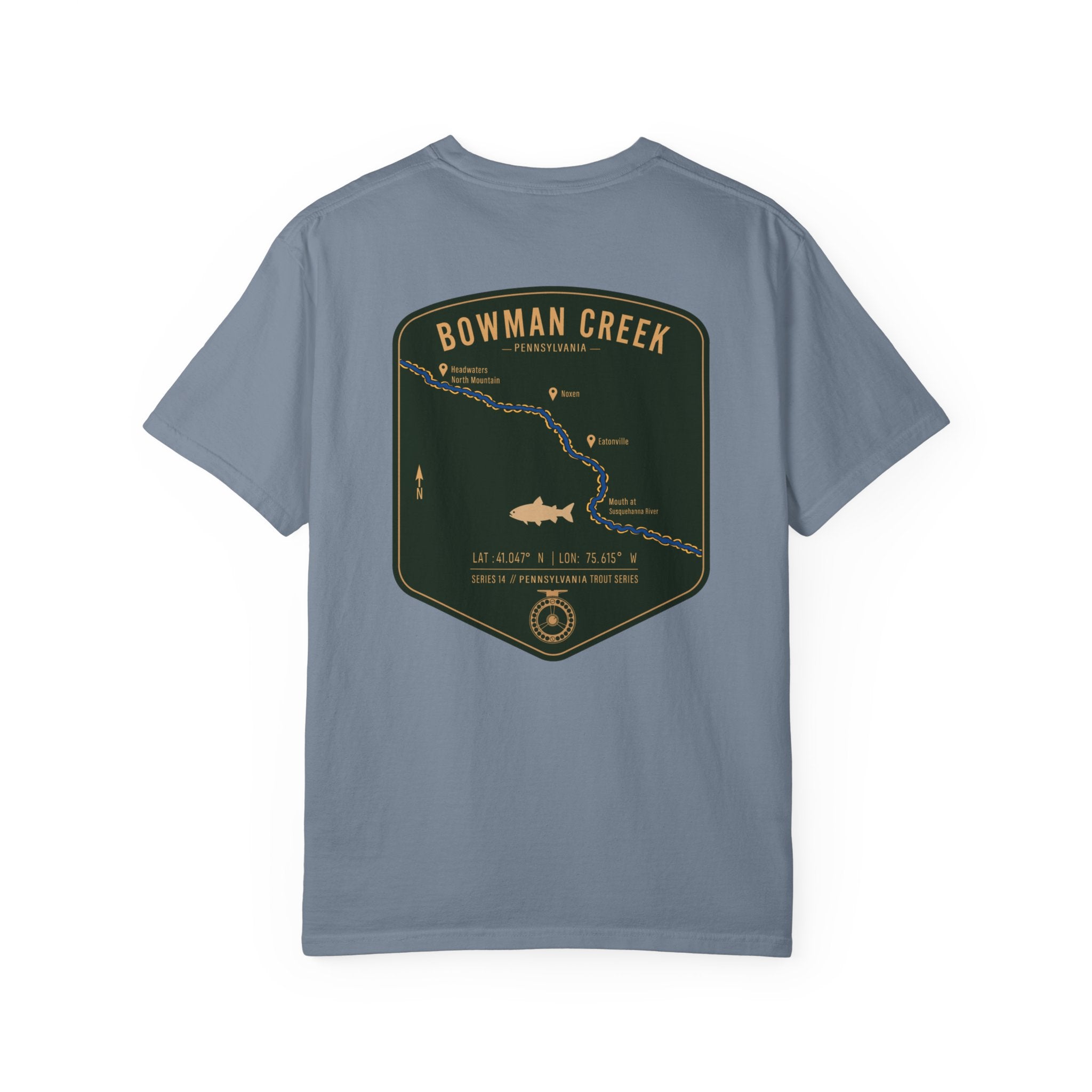 Bowman Creek Pennsylvania Fly Fishing T-Shirt - Series 14 Trout Map Tee for Anglers