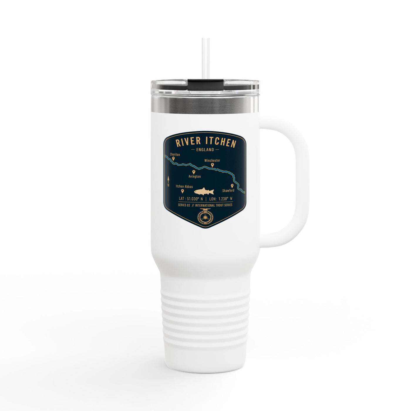 River Itchen Fishing Badge Travel Mug | 40oz Insulated Tumbler