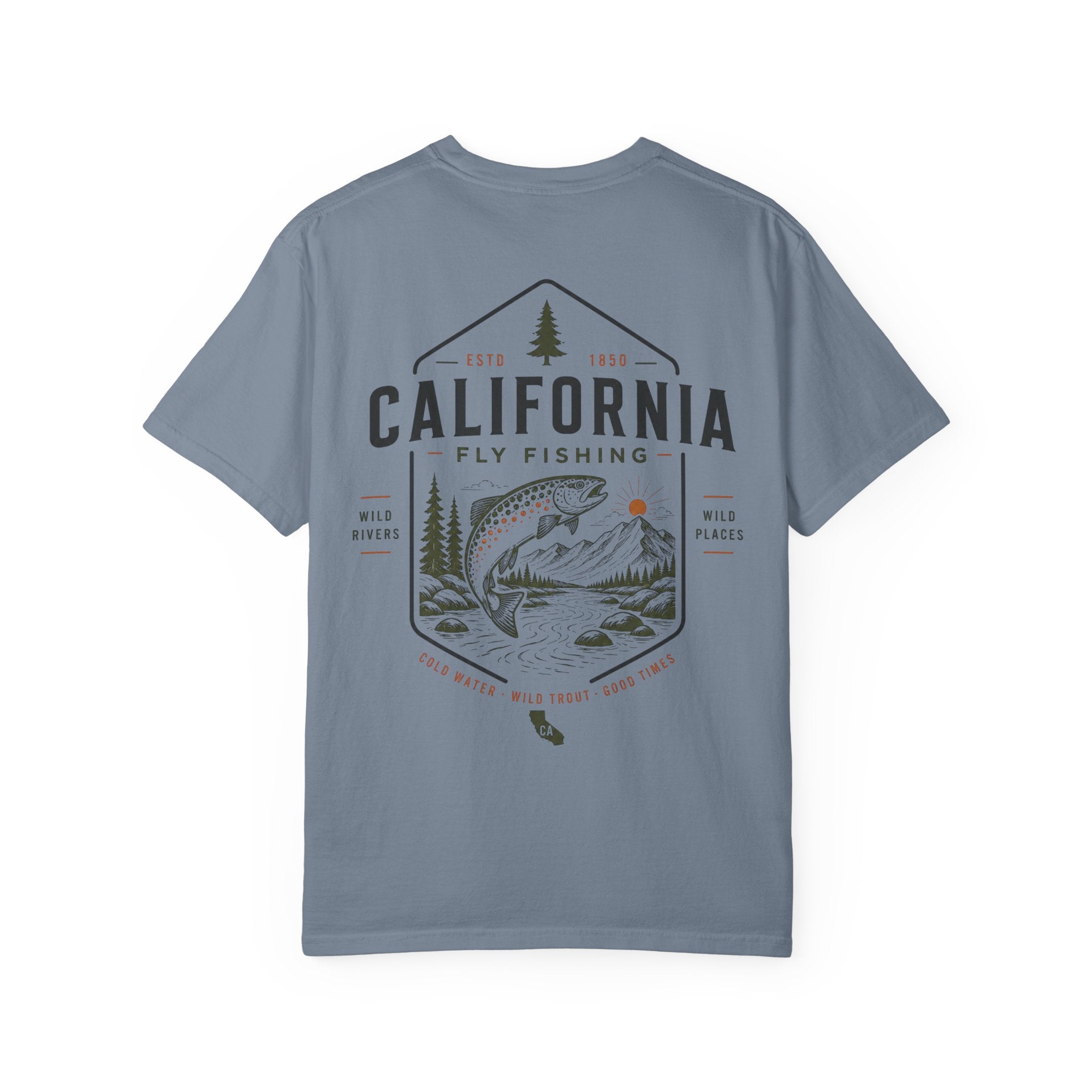 California - State Fly Fishing Badge — Rugged Cotton Tee
