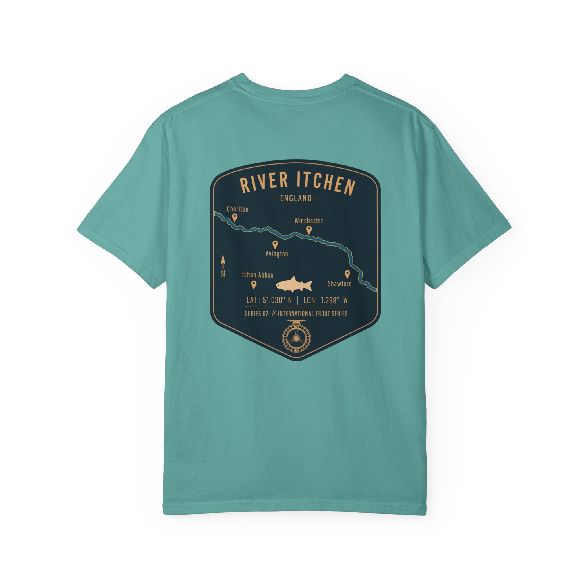 River Itchen England Fly Fishing Trout T-Shirt - Vintage Winchester Map Angler Gift - International Trout Series
