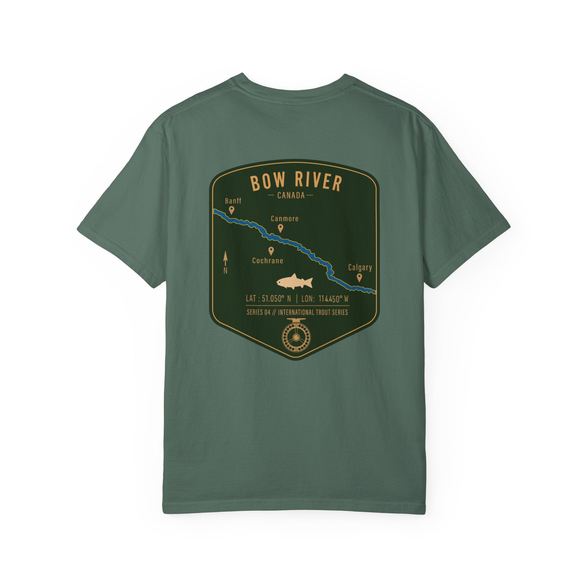 Bow River Canada Fly Fishing T-Shirt - International Trout Series Map Tee - Alberta Angler Gift for Men and Women