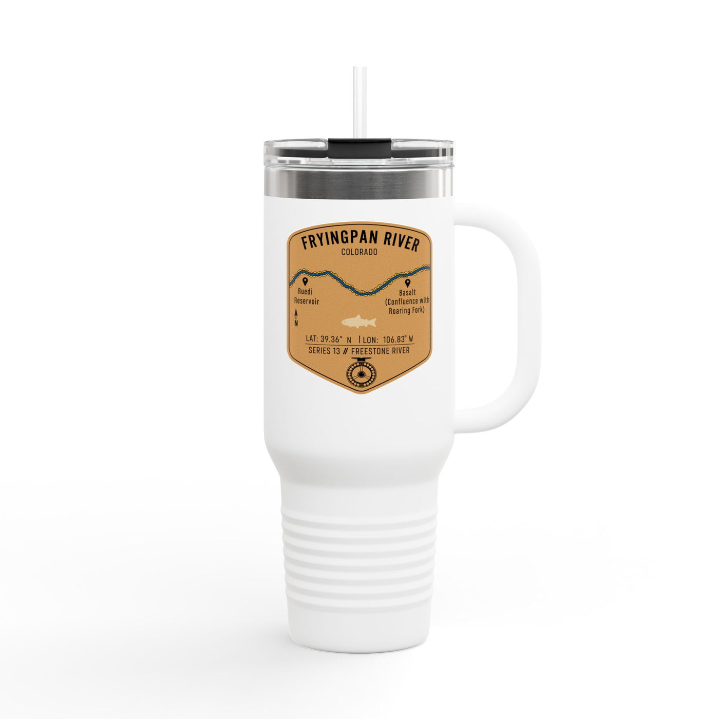 Fryingpan River Fishing Badge Travel Mug | 40oz Insulated Tumbler