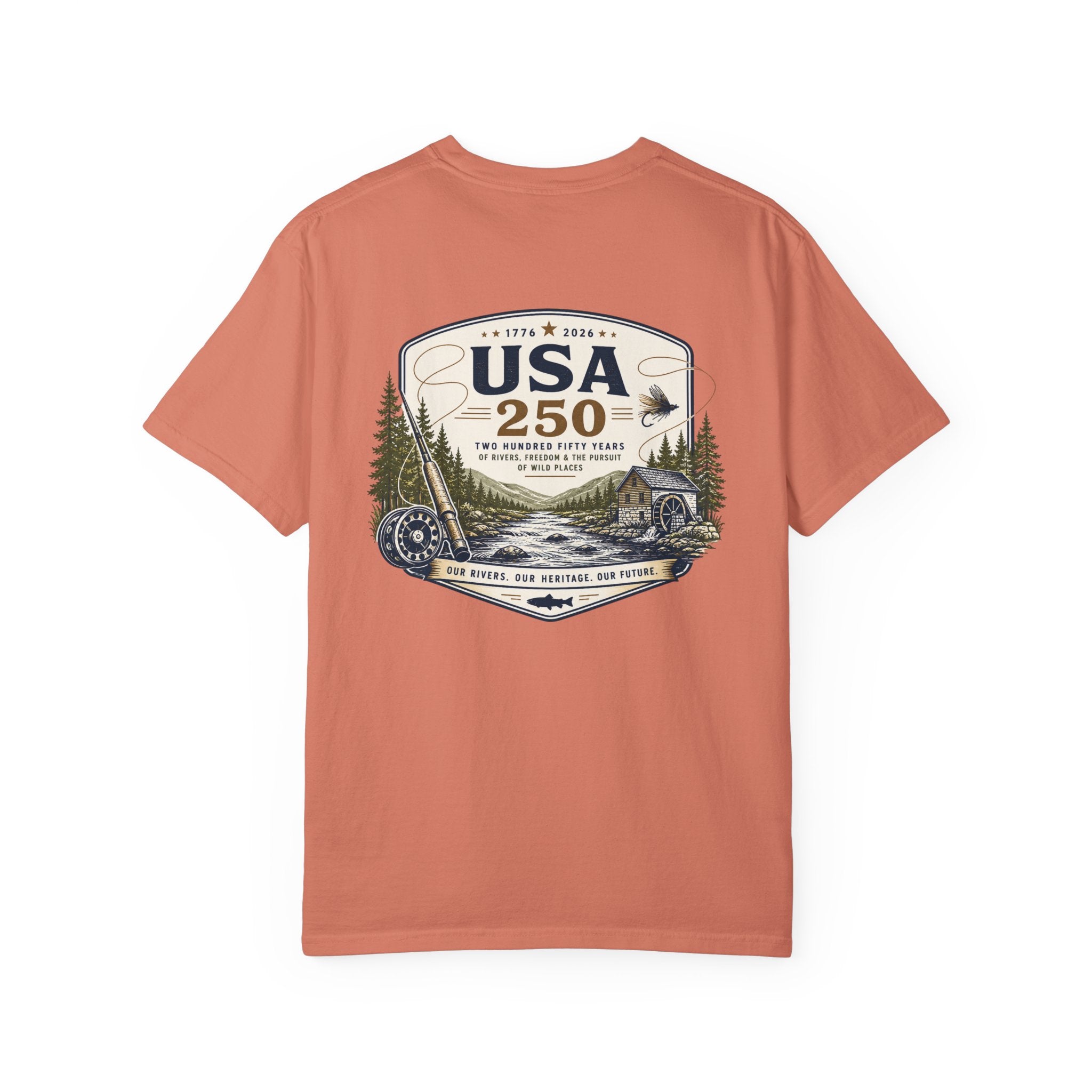 USA 250 River Heritage Light Color Back Badge Rugged Cotton Tee