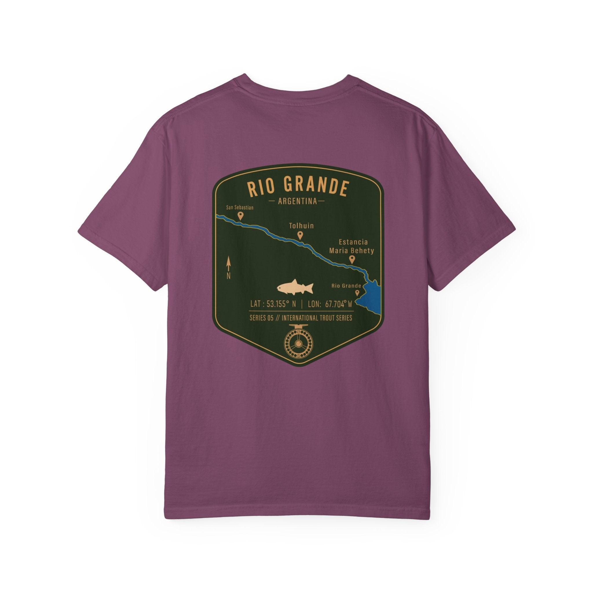 Rio Grande Argentina Fly Fishing T-Shirt - International Trout Series Map - Premium Angler Gift for Trout Fishermen