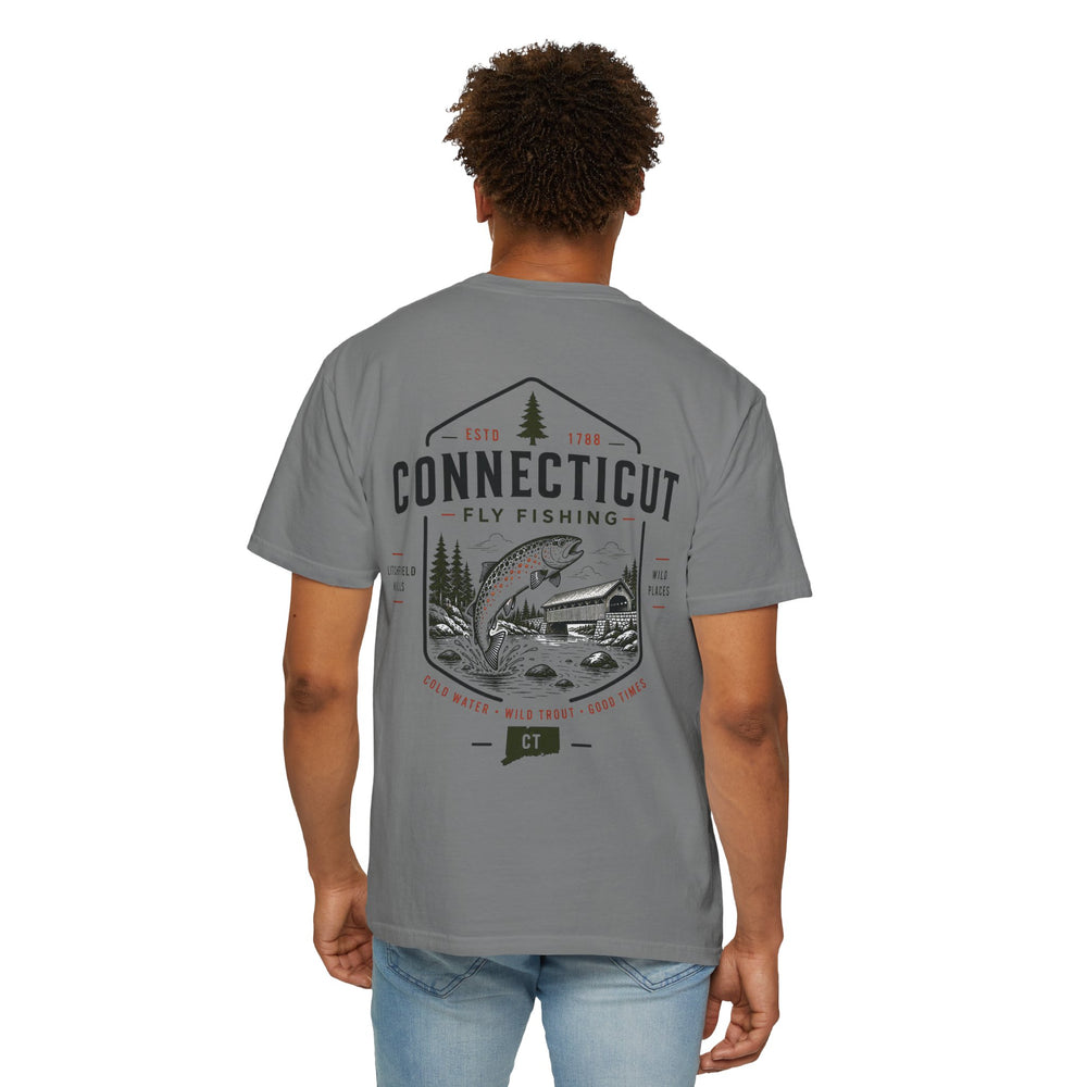 Connecticut - State Fly Fishing Badge — Rugged Cotton Tee