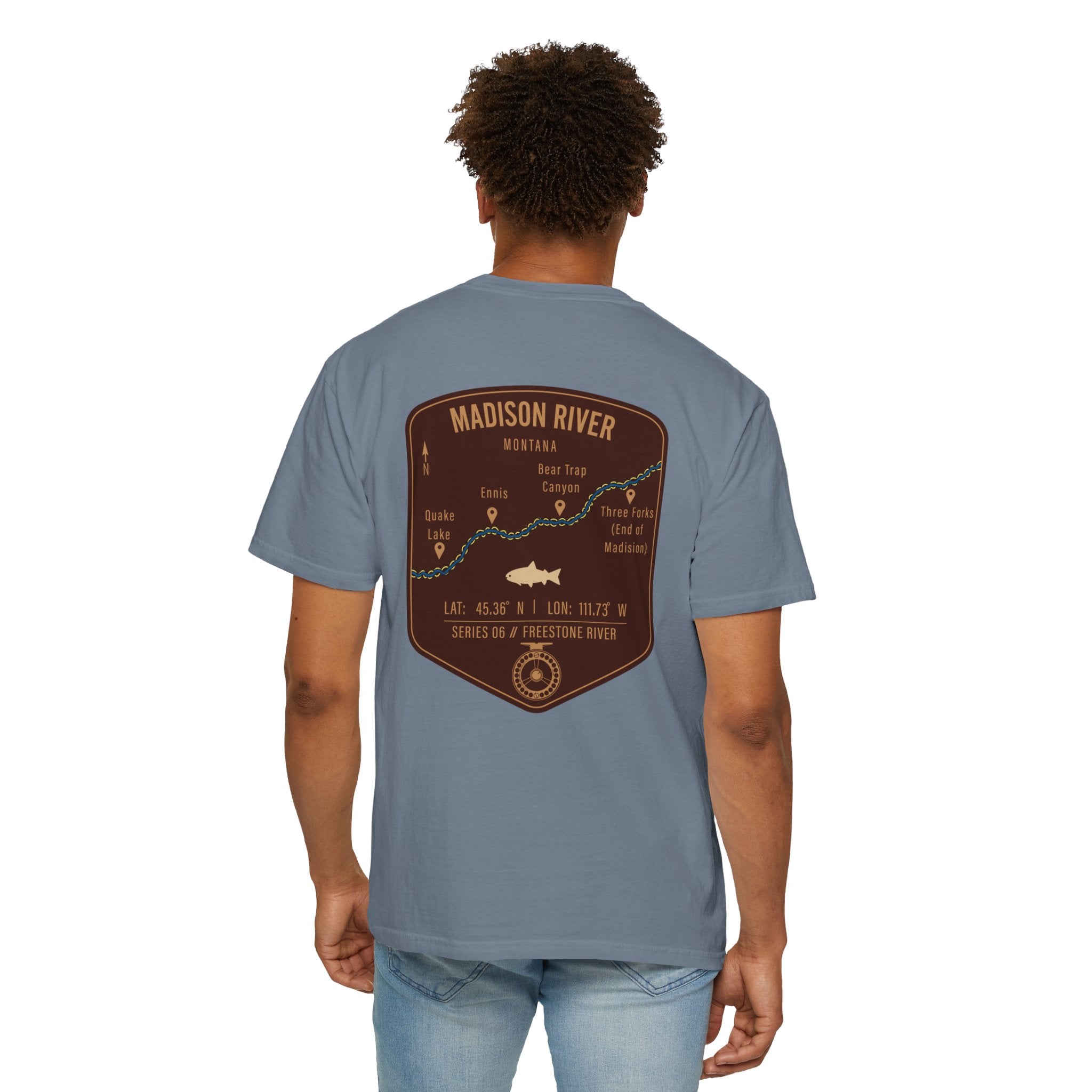Madison River Montana Fly Fishing T-Shirt - Vintage Map Design Retro Angler Tee - Quake Lake Ennis Bear Trap Canyon Souvenir