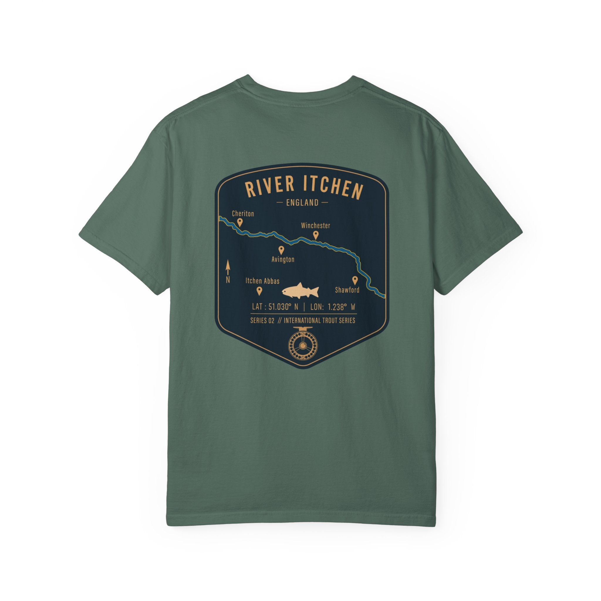 River Itchen England Fly Fishing Trout T-Shirt - Vintage Winchester Map Angler Gift - International Trout Series