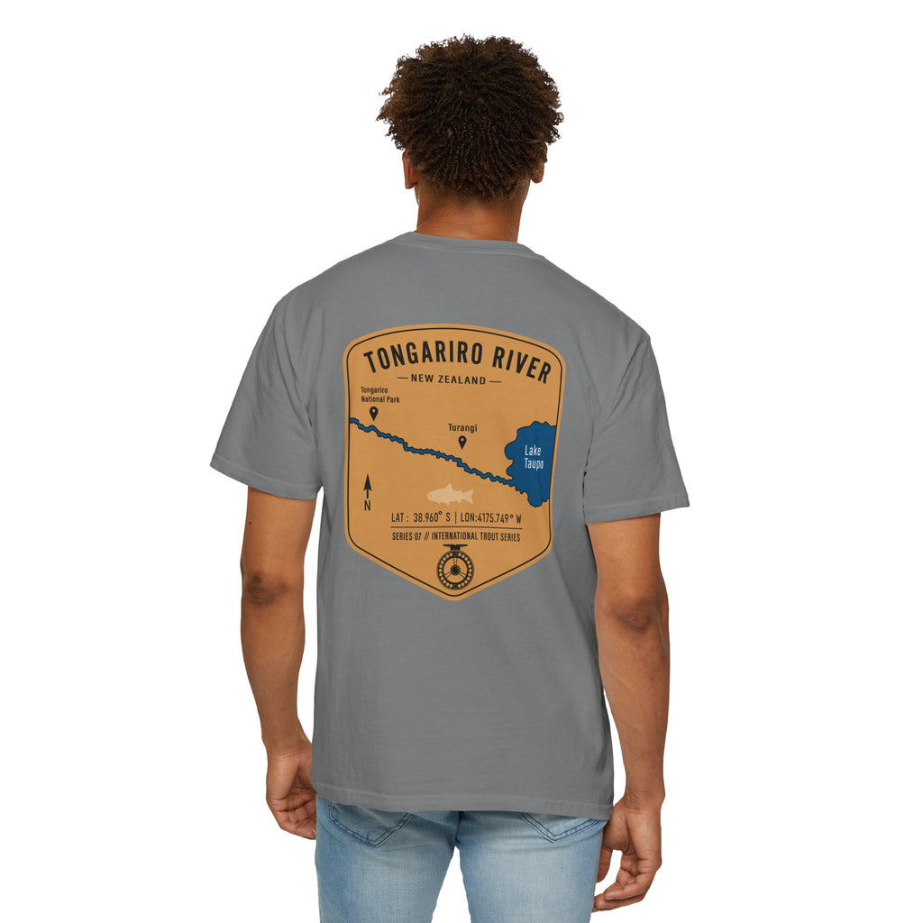 Tongariro River New Zealand Fly Fishing T-Shirt - Vintage Trout Fishing Map Tee for Anglers - Turangi Lake Taupo Souvenir