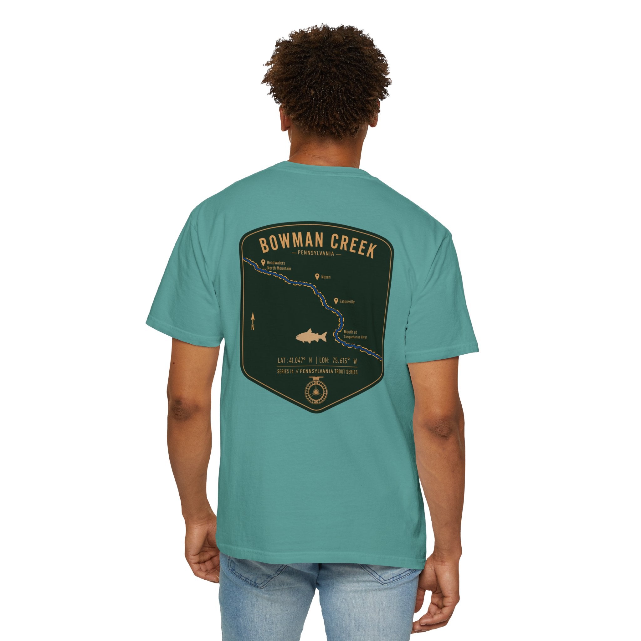 Bowman Creek Pennsylvania Fly Fishing T-Shirt - Series 14 Trout Map Tee for Anglers