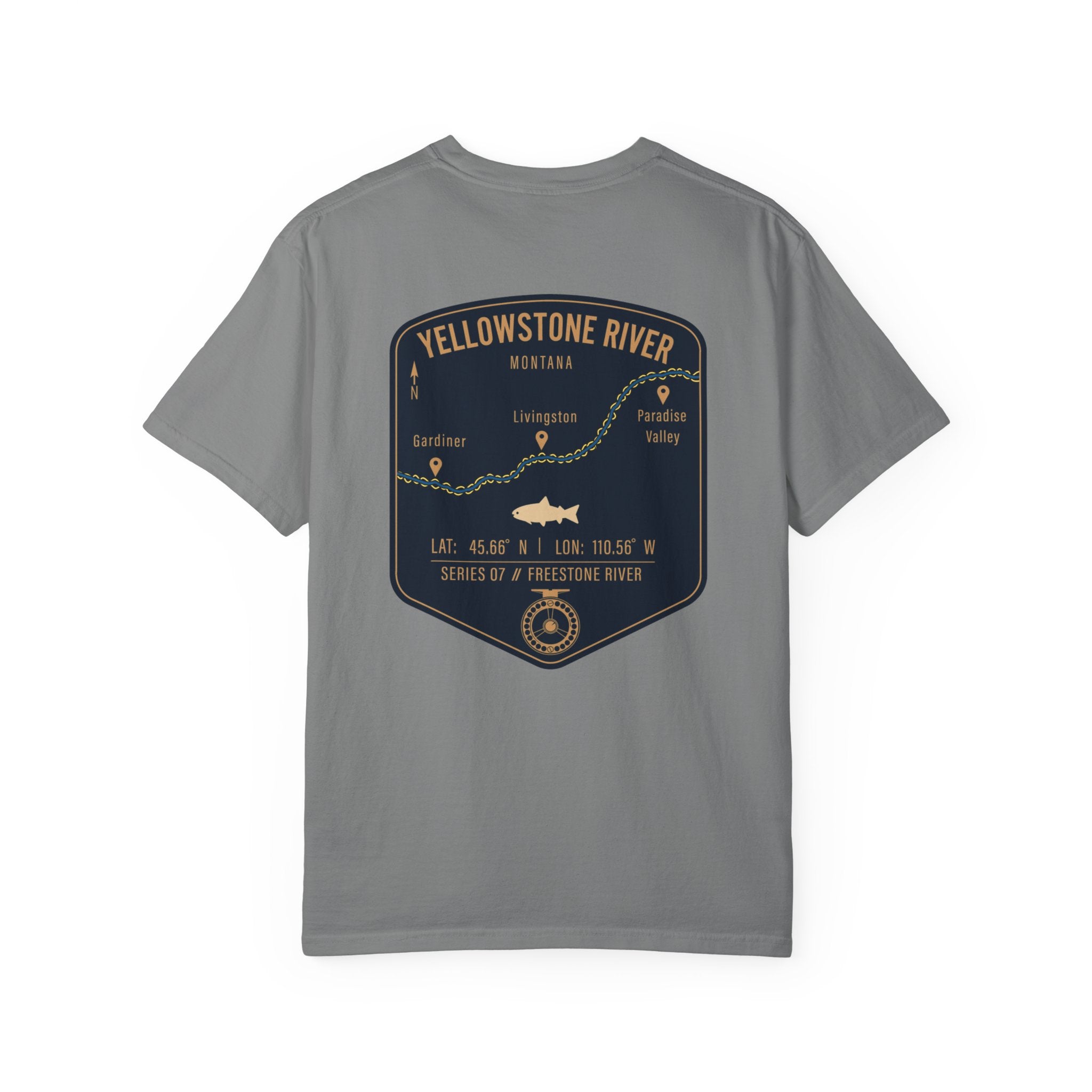 Yellowstone River Montana Fly Fishing T-Shirt - Premium Vintage Trout Map Graphic Tee for Anglers - Livingston & Paradise Valley
