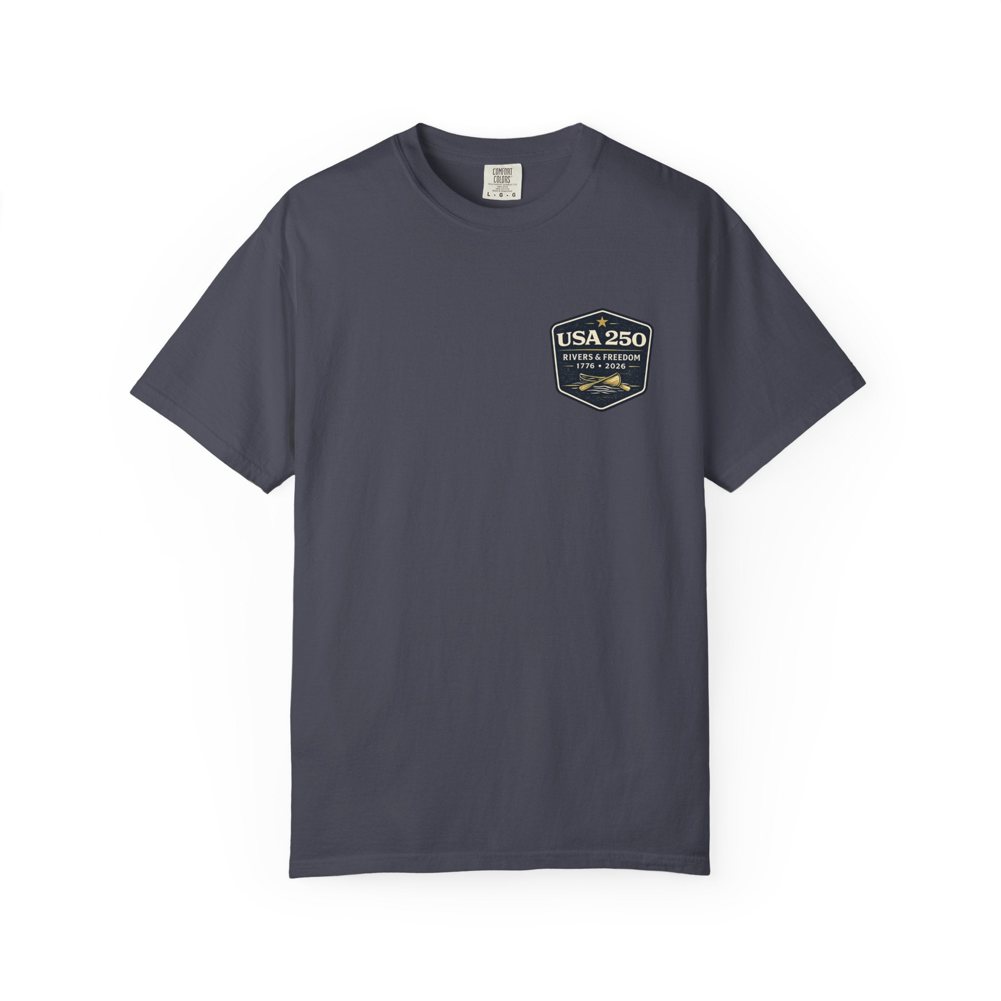 USA 250 River Heritage Light Color Back Badge Rugged Cotton Tee