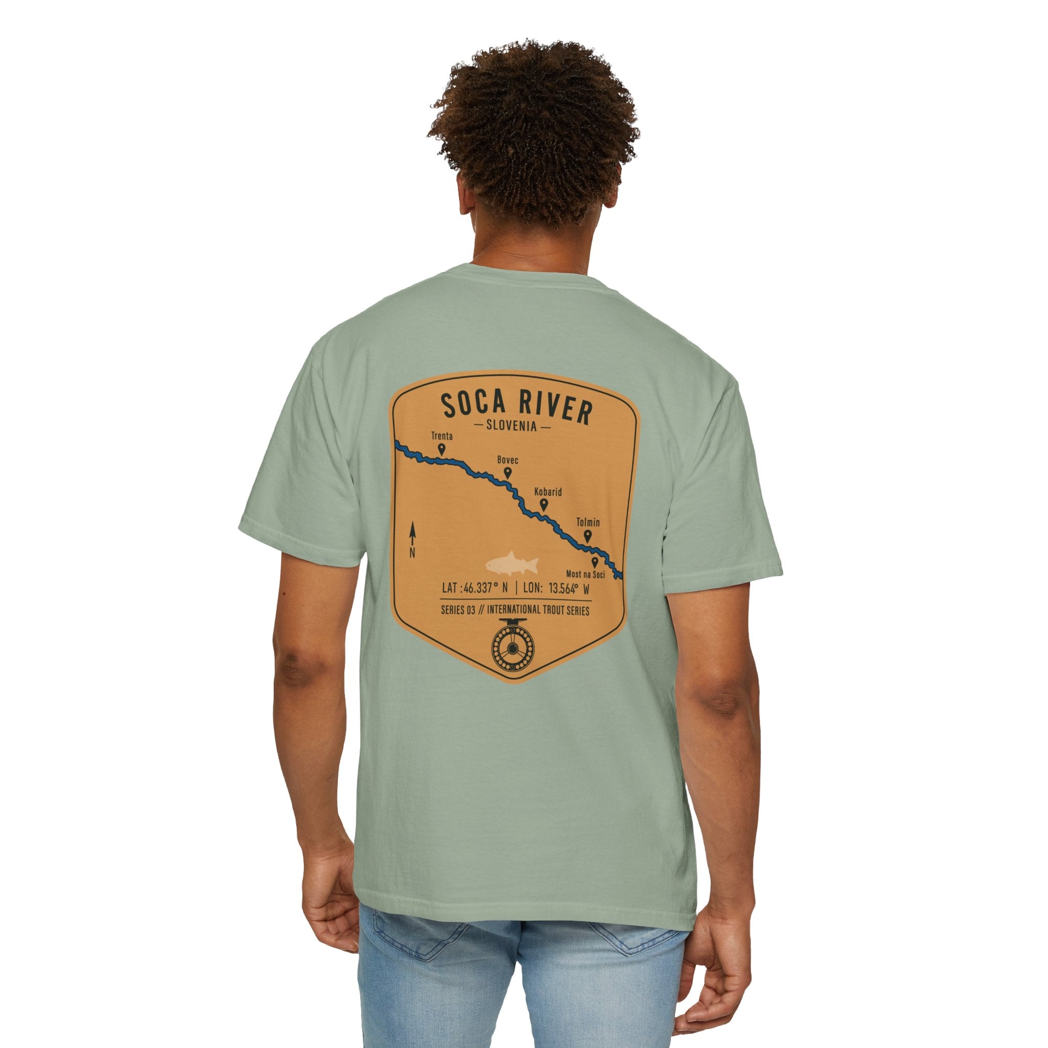 Soca River Slovenia Fly Fishing T-Shirt - International Trout Series Map Tee for Anglers and Outdoor Adventurers