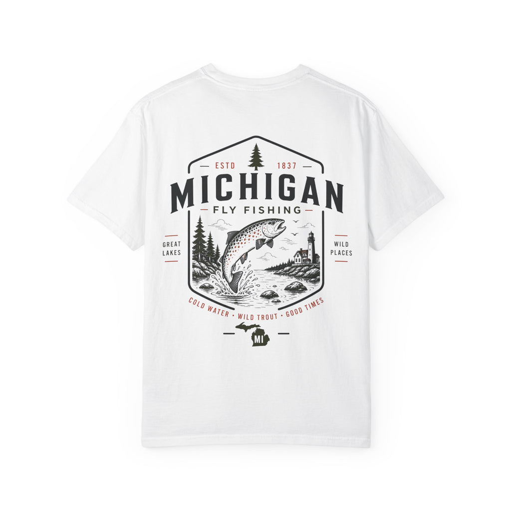 Michigan - State Fly Fishing Badge — Rugged Cotton Tee