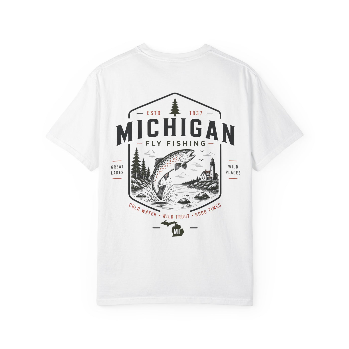 Michigan - State Fly Fishing Badge — Rugged Cotton Tee