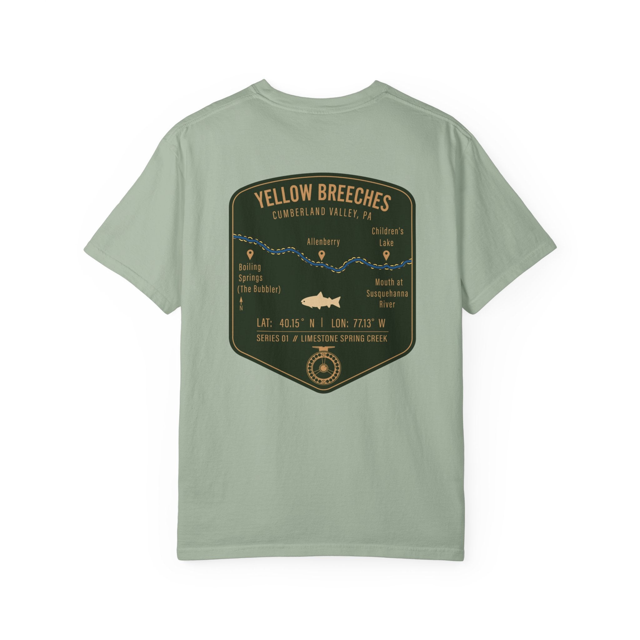 Yellow Breeches Fly Fishing T-Shirt - Cumberland Valley PA Trout Fishing Gear - Vintage Badge Style Limestone Creek Tee