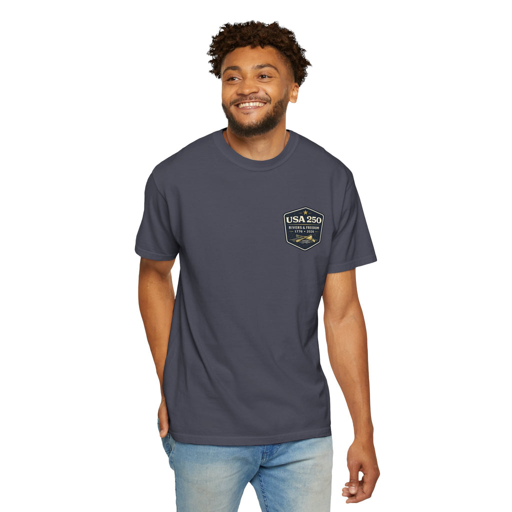 USA 250 River Heritage Light Color Back Badge Rugged Cotton Tee