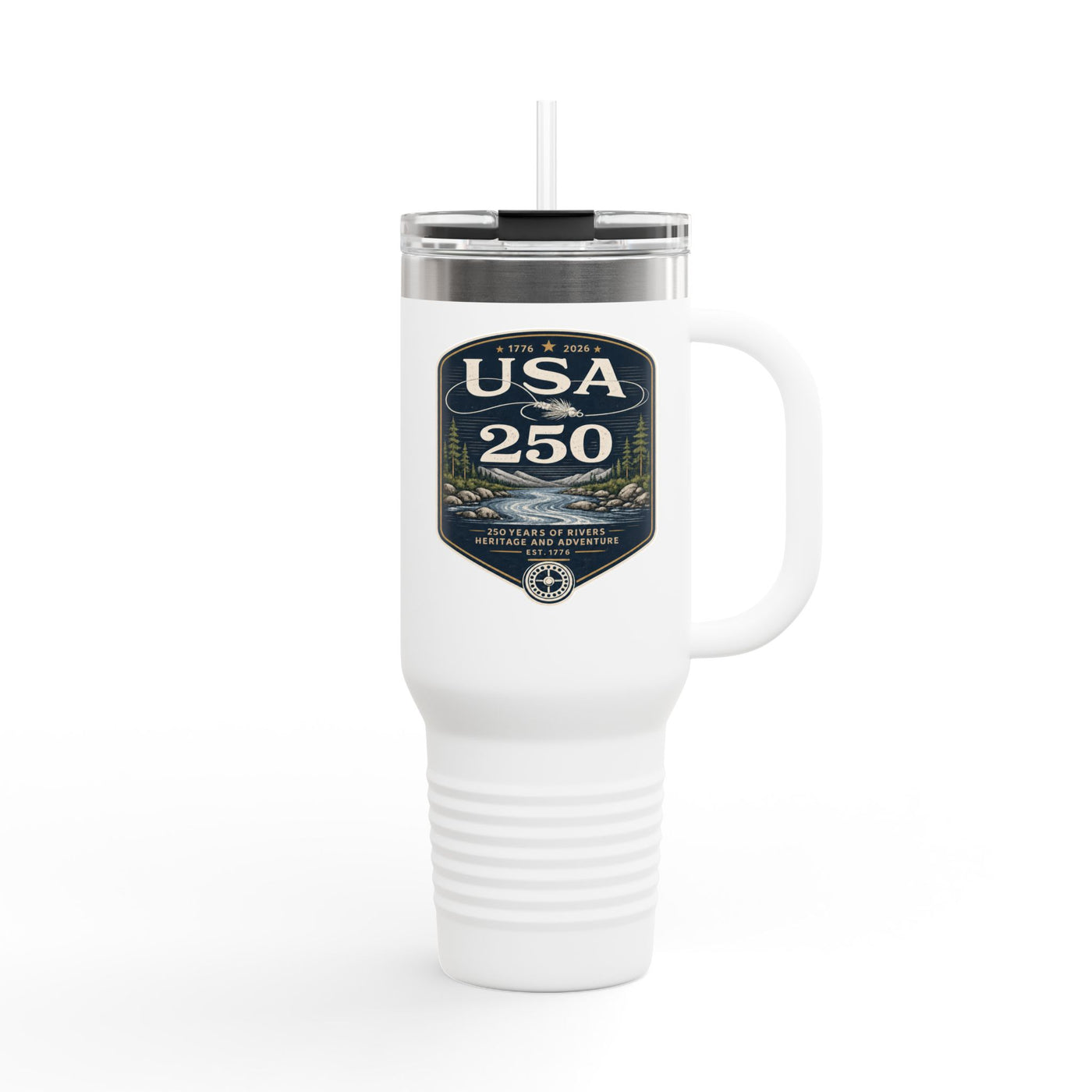 USA 250 River Heritage | Dark Color Badge Travel Mug | 40oz Insulated Tumbler