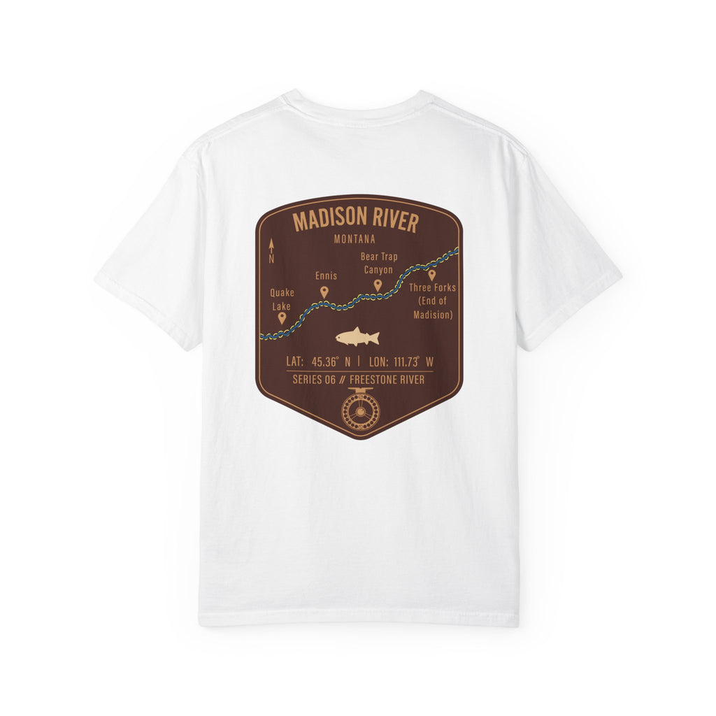 Madison River Montana Fly Fishing T-Shirt - Vintage Map Design Retro Angler Tee - Quake Lake Ennis Bear Trap Canyon Souvenir