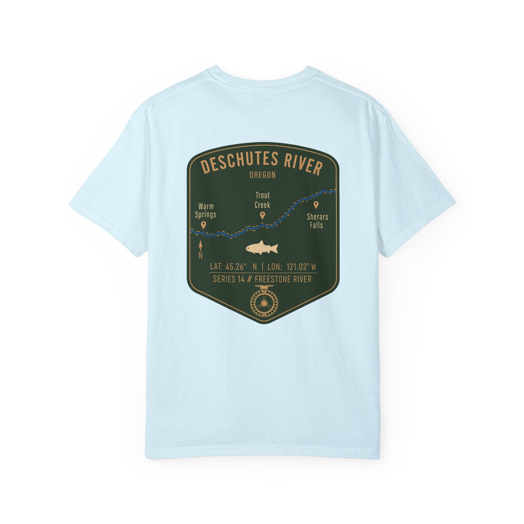 Deschutes River Oregon Fly Fishing T-Shirt - Vintage Trout Angler Map Tee - Warm Springs & Trout Creek Adventure Apparel