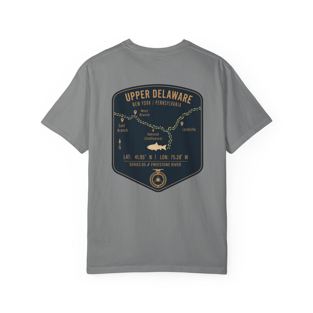 Upper Delaware River Fly Fishing T-Shirt - Vintage Hancock NY PA Map Design - Premium Angler Gift Tee