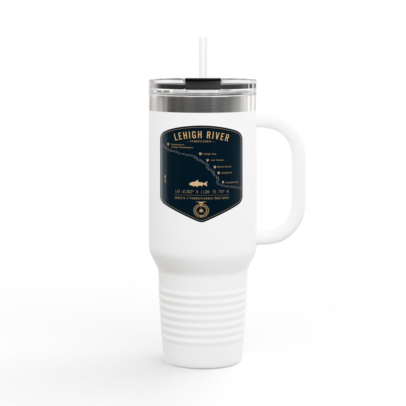Lehigh River Fishing Badge Travel Mug | 40oz Insulated Tumbler