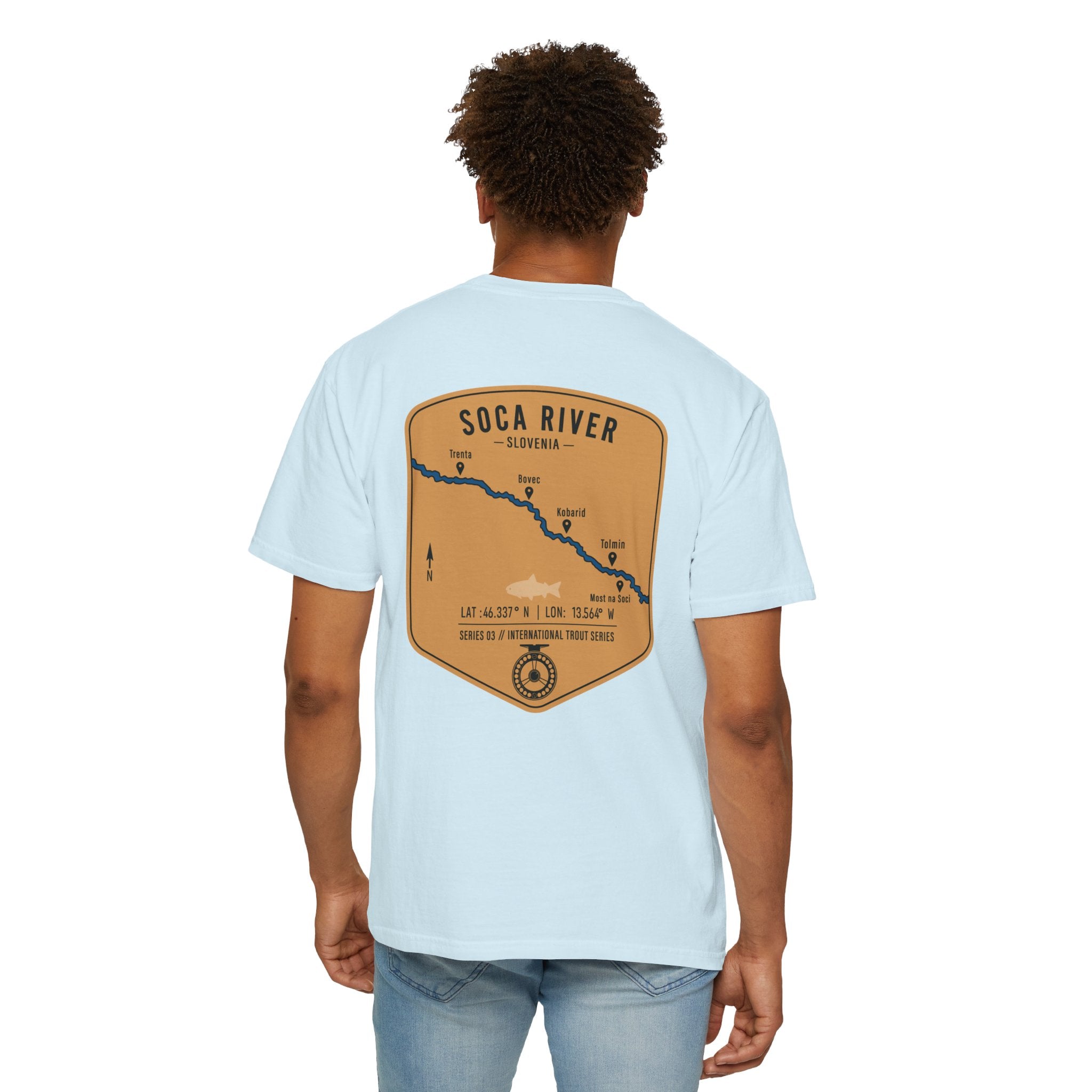 Soca River Slovenia Fly Fishing T-Shirt - International Trout Series Map Tee for Anglers and Outdoor Adventurers