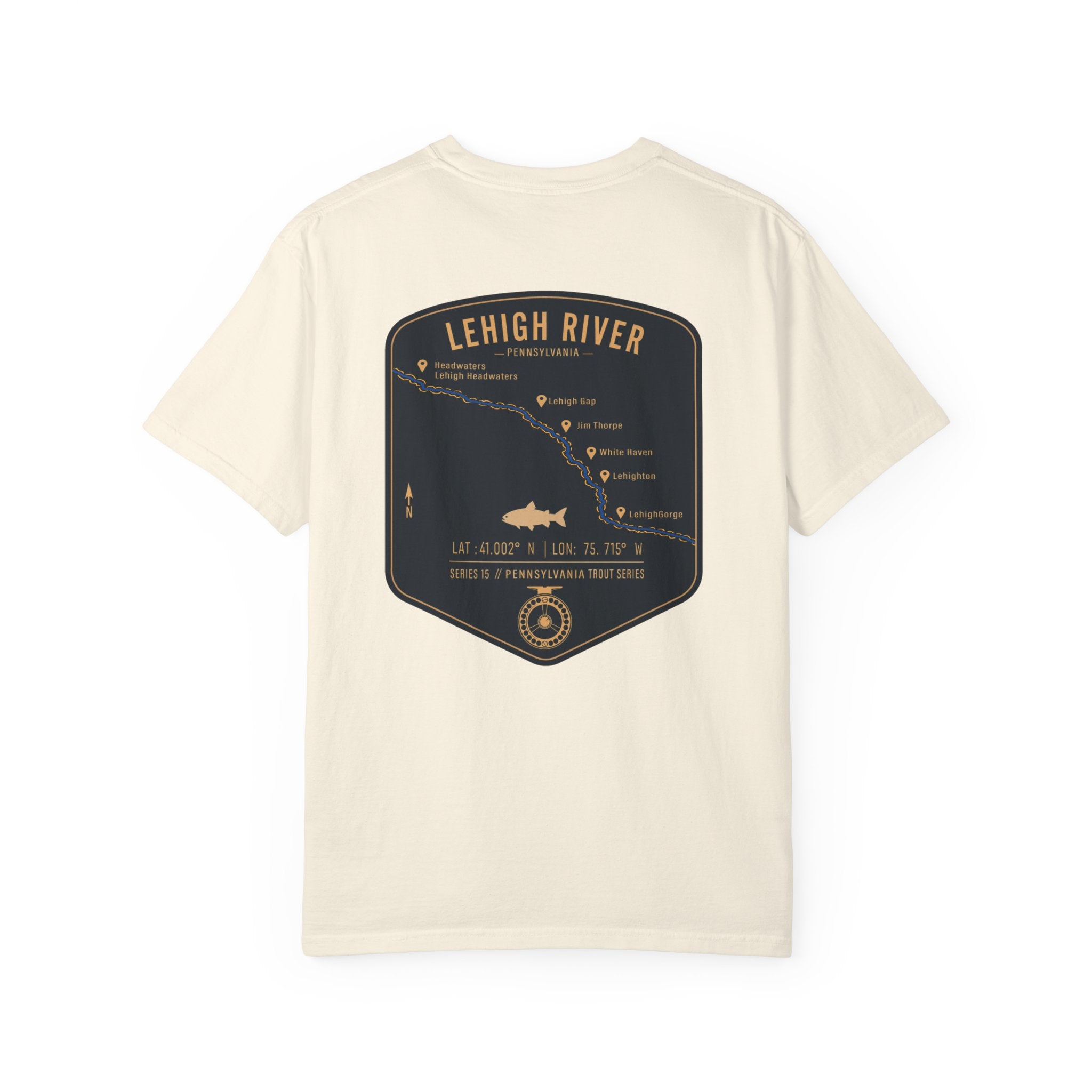 Lehigh River Pennsylvania Trout Fishing T-Shirt - Fly Fishing Map Tee with Jim Thorpe & Lehigh Gorge - Premium Angler Gift