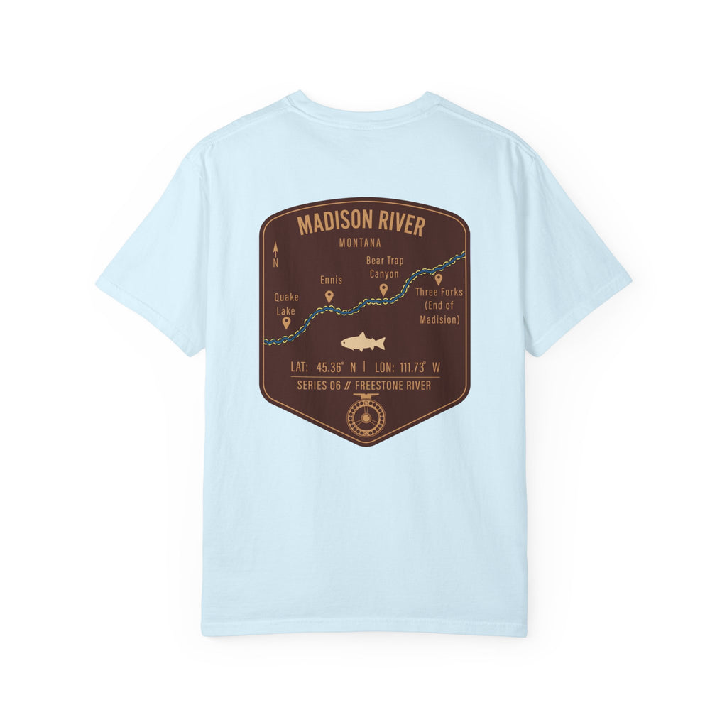 Madison River Montana Fly Fishing T-Shirt - Vintage Map Design Retro Angler Tee - Quake Lake Ennis Bear Trap Canyon Souvenir