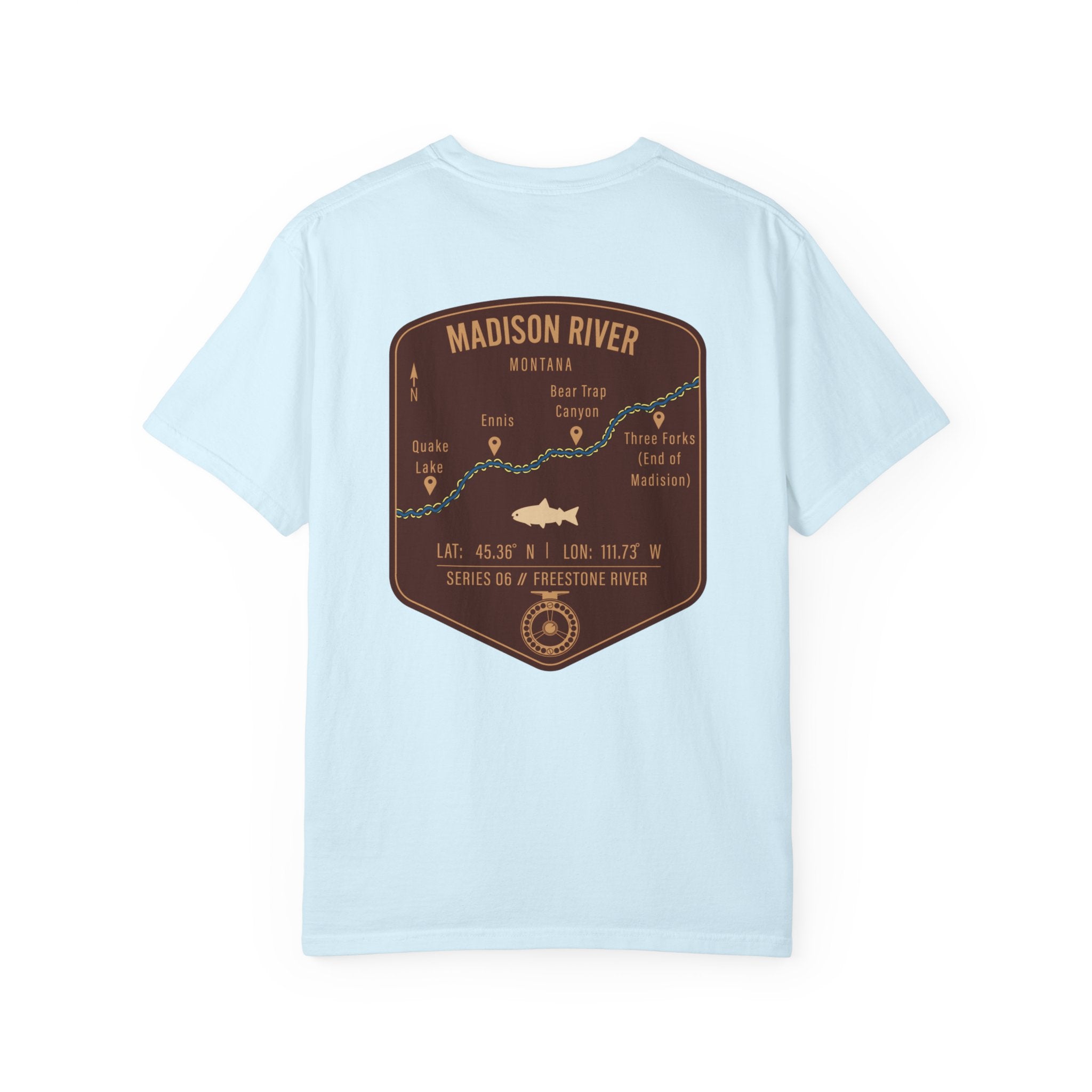 Madison River Montana Fly Fishing T-Shirt - Vintage Map Design Retro Angler Tee - Quake Lake Ennis Bear Trap Canyon Souvenir