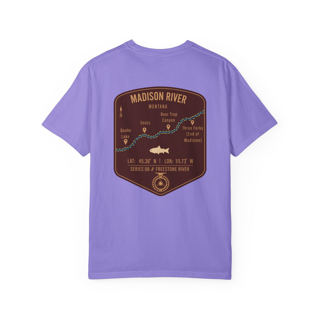 Madison River Montana Fly Fishing T-Shirt - Vintage Map Design Retro Angler Tee - Quake Lake Ennis Bear Trap Canyon Souvenir