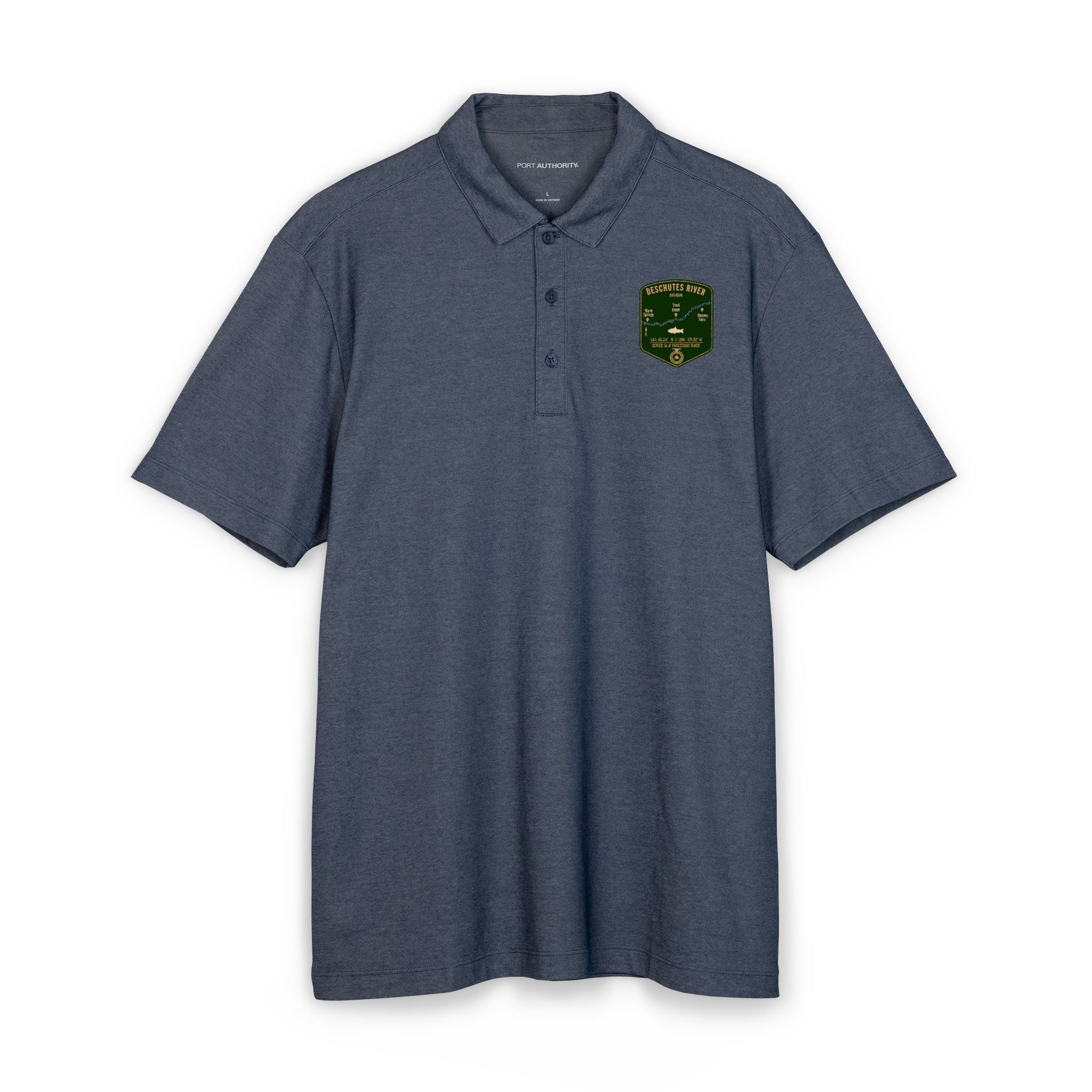 Deschutes River Fishing Map Polo | Port Authority® Fine Pique Blend